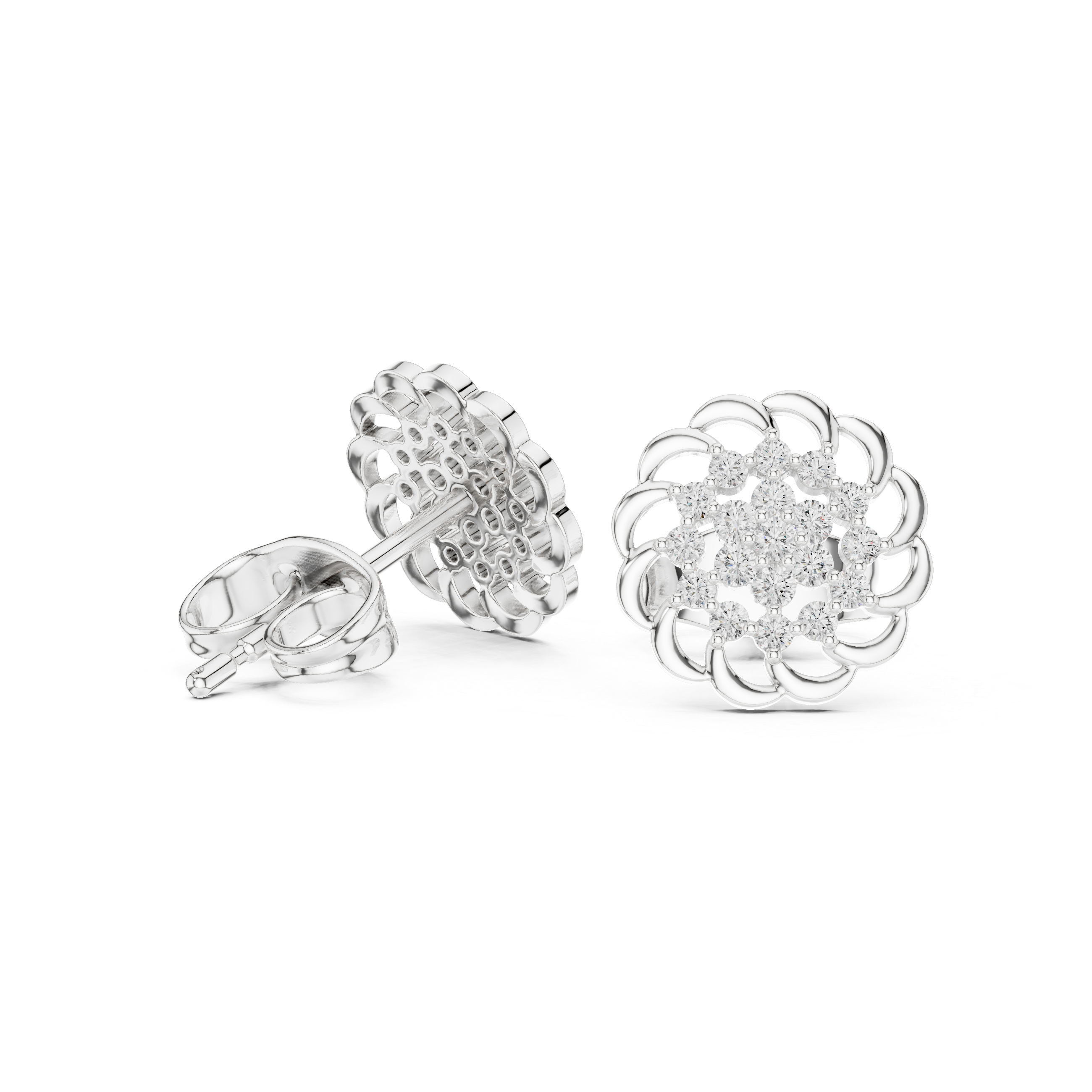 Diamond floral cluster stud earrings in gold by Signora Jewels