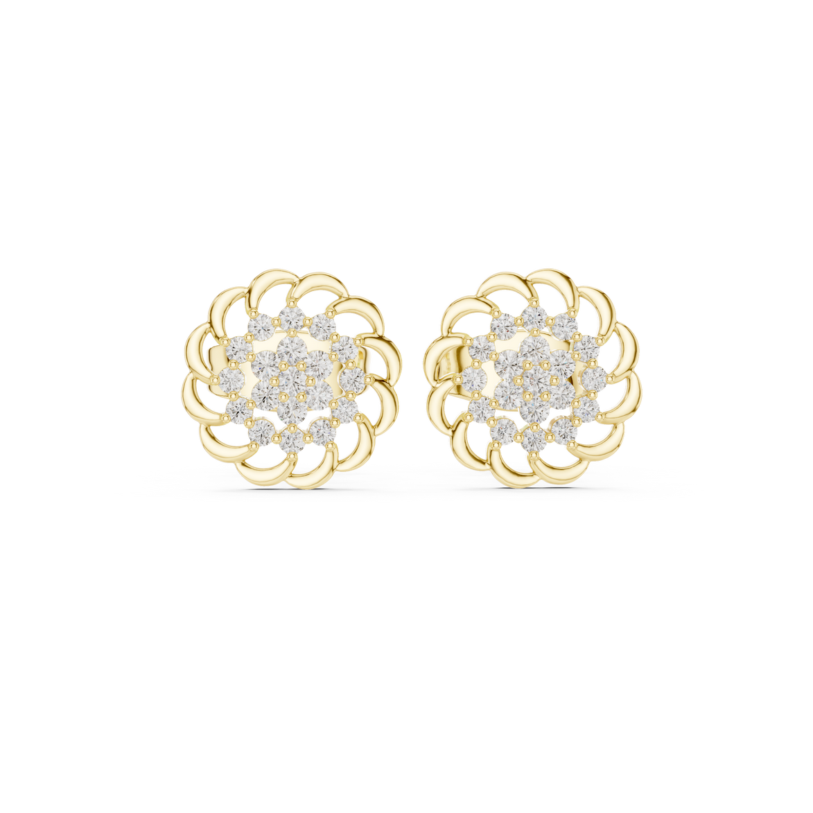 Diamond floral cluster stud earrings in gold by Signora Jewels