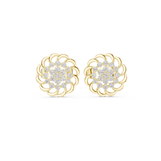 Frontal view of radiant Blooming Petals floral diamond stud earrings  yellow gold.