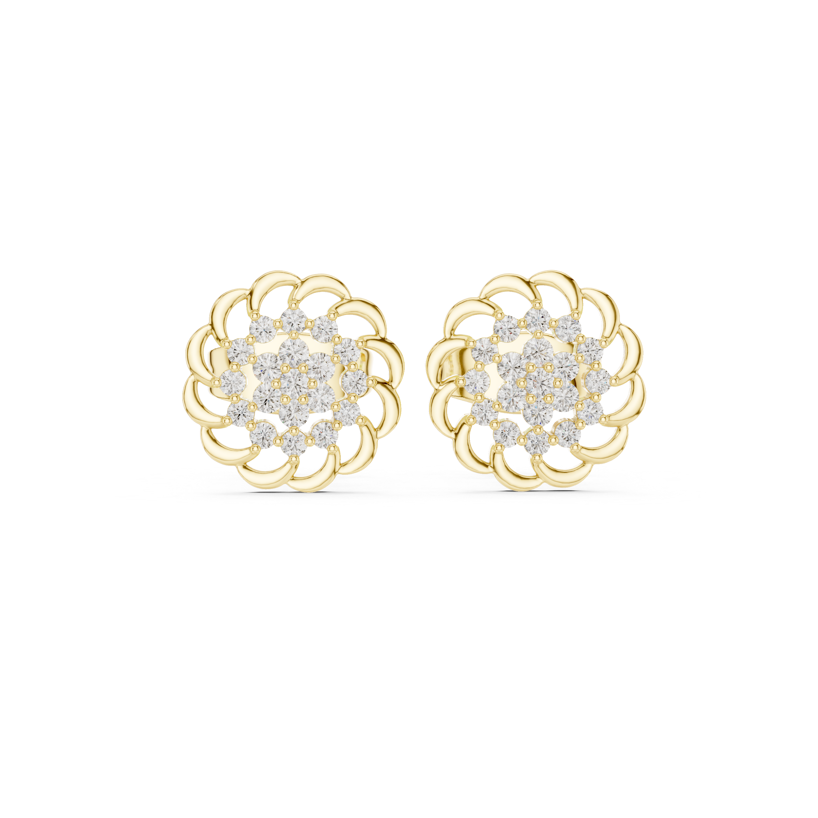 Diamond floral cluster stud earrings in gold by Signora Jewels