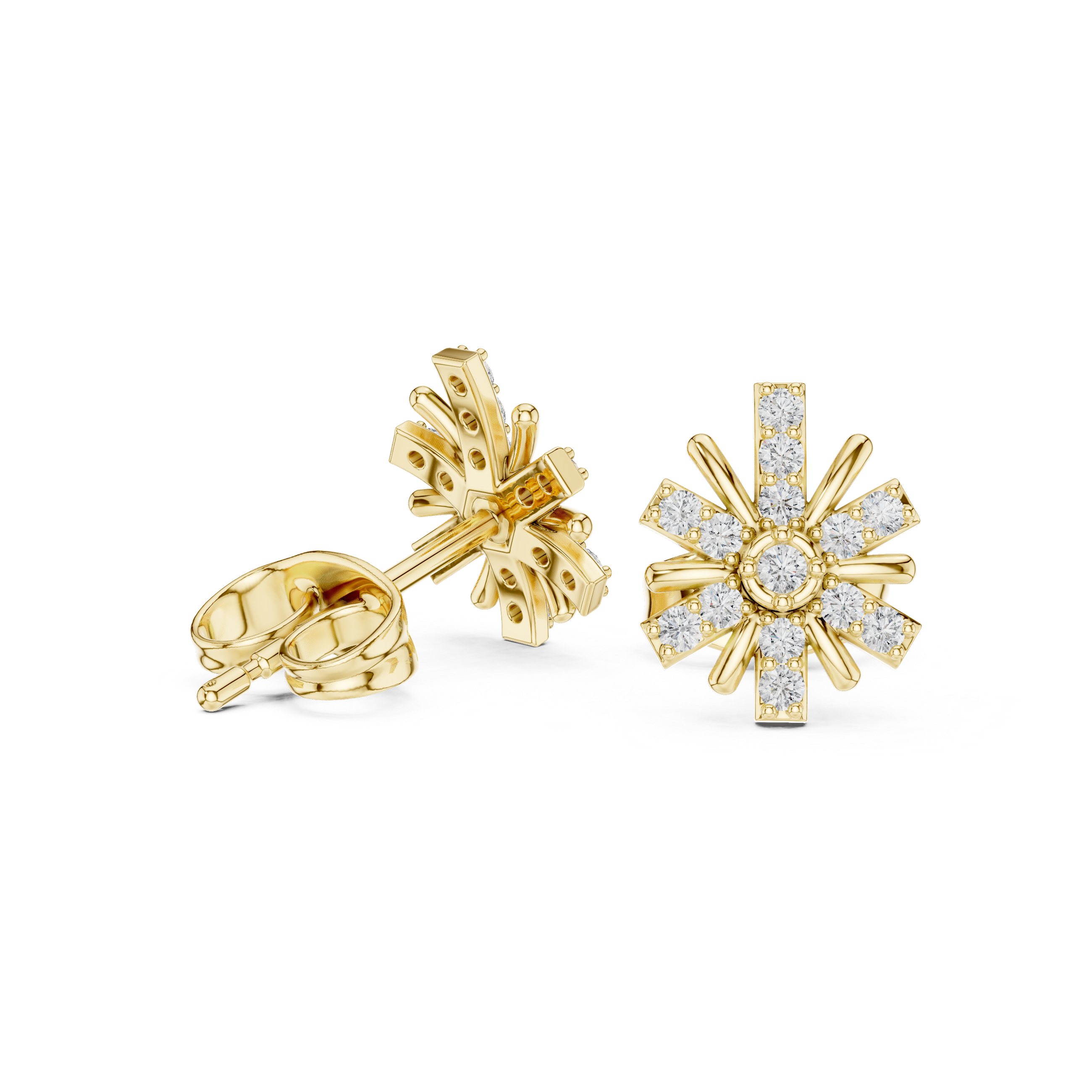 Diamond starburst stud earrings in gold by Signora Jewels