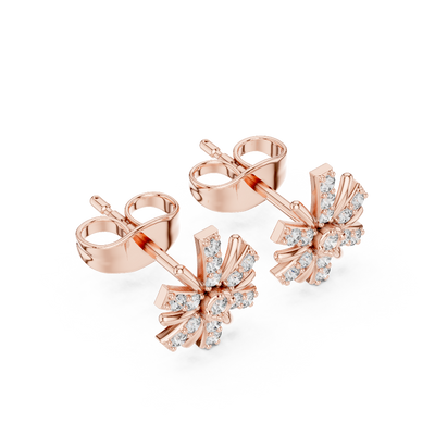 Side profile of the rose gold starburst diamond earrings