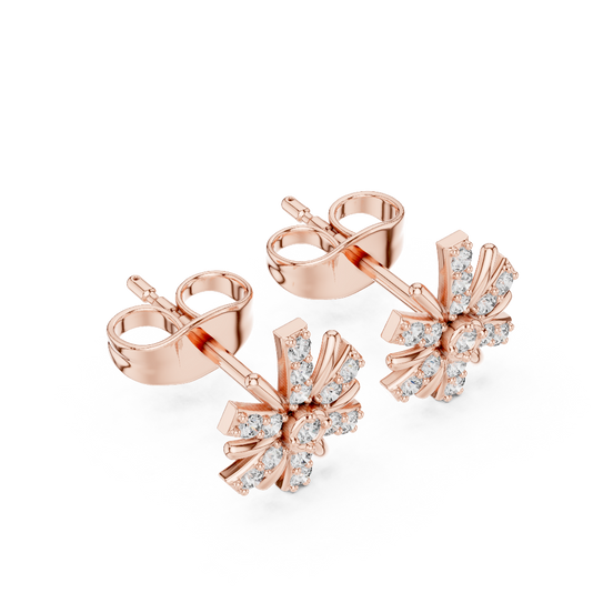 Side profile of the rose gold starburst diamond earrings