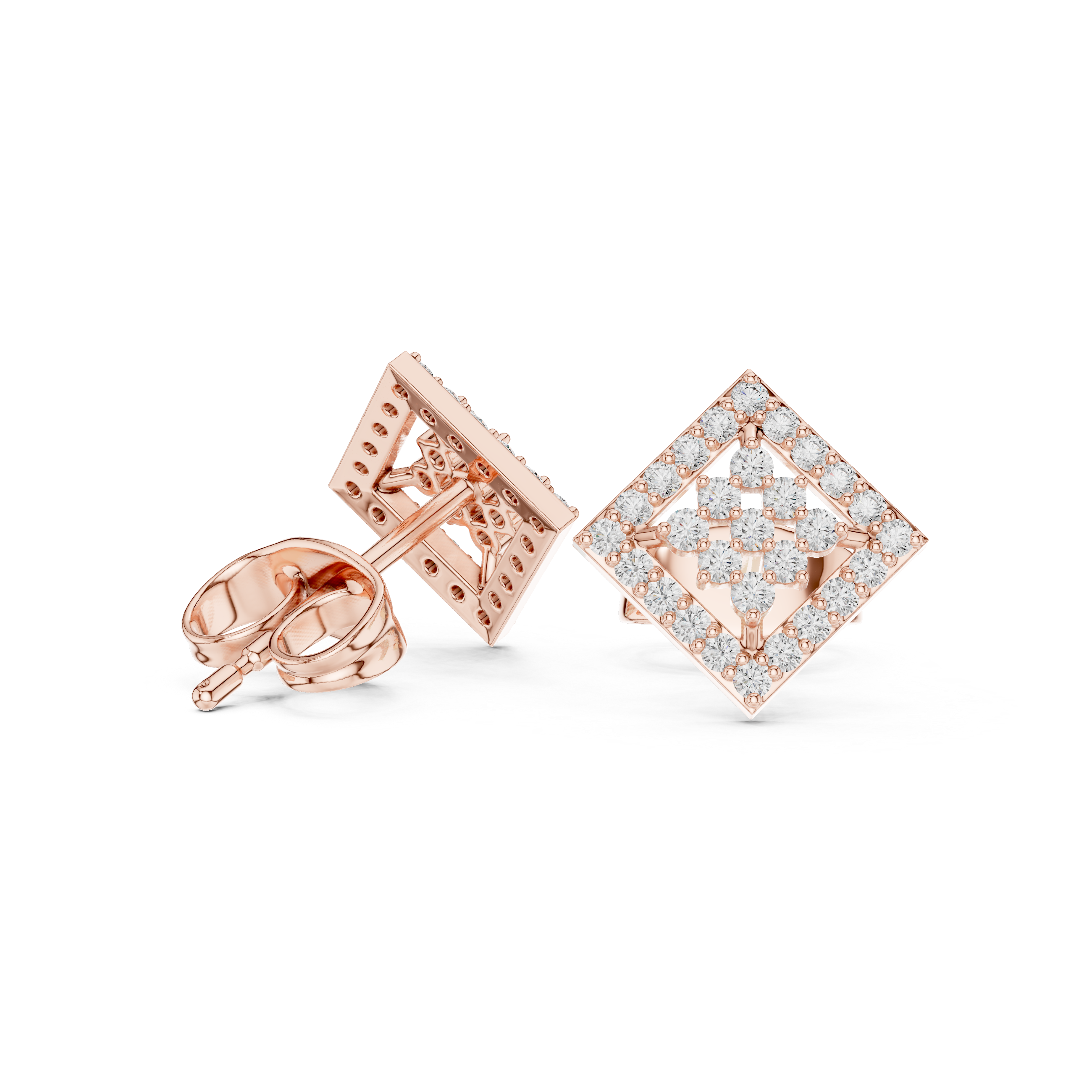 Diamond geometric square stud earrings in gold by Signora Jewels
