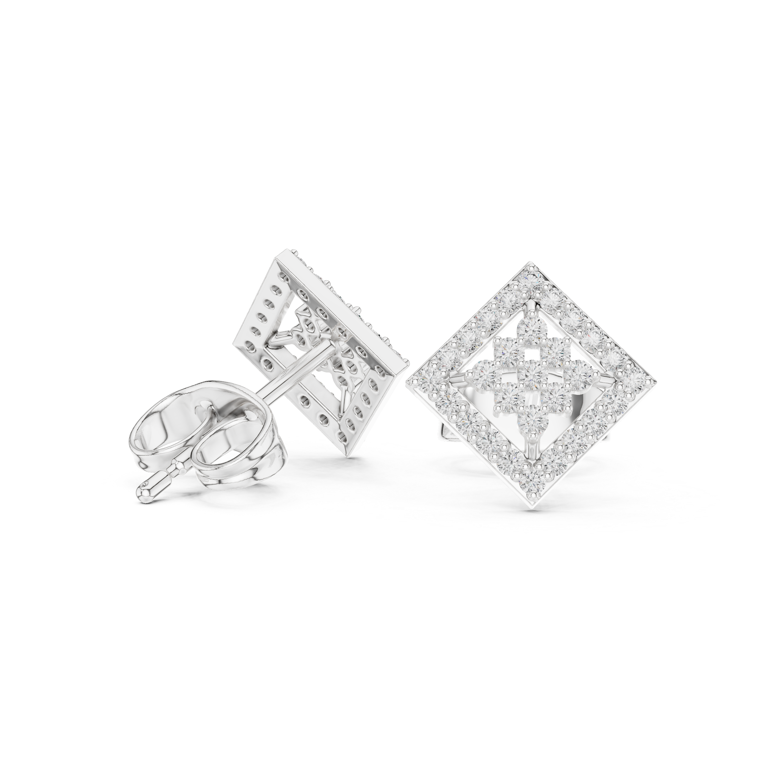 Diamond geometric square stud earrings in gold by Signora Jewels