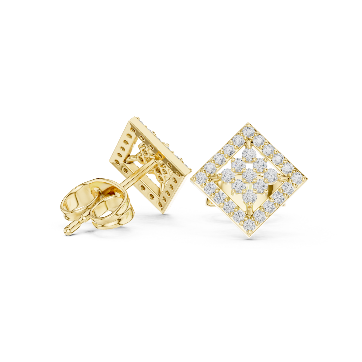 Diamond geometric square stud earrings in gold by Signora Jewels