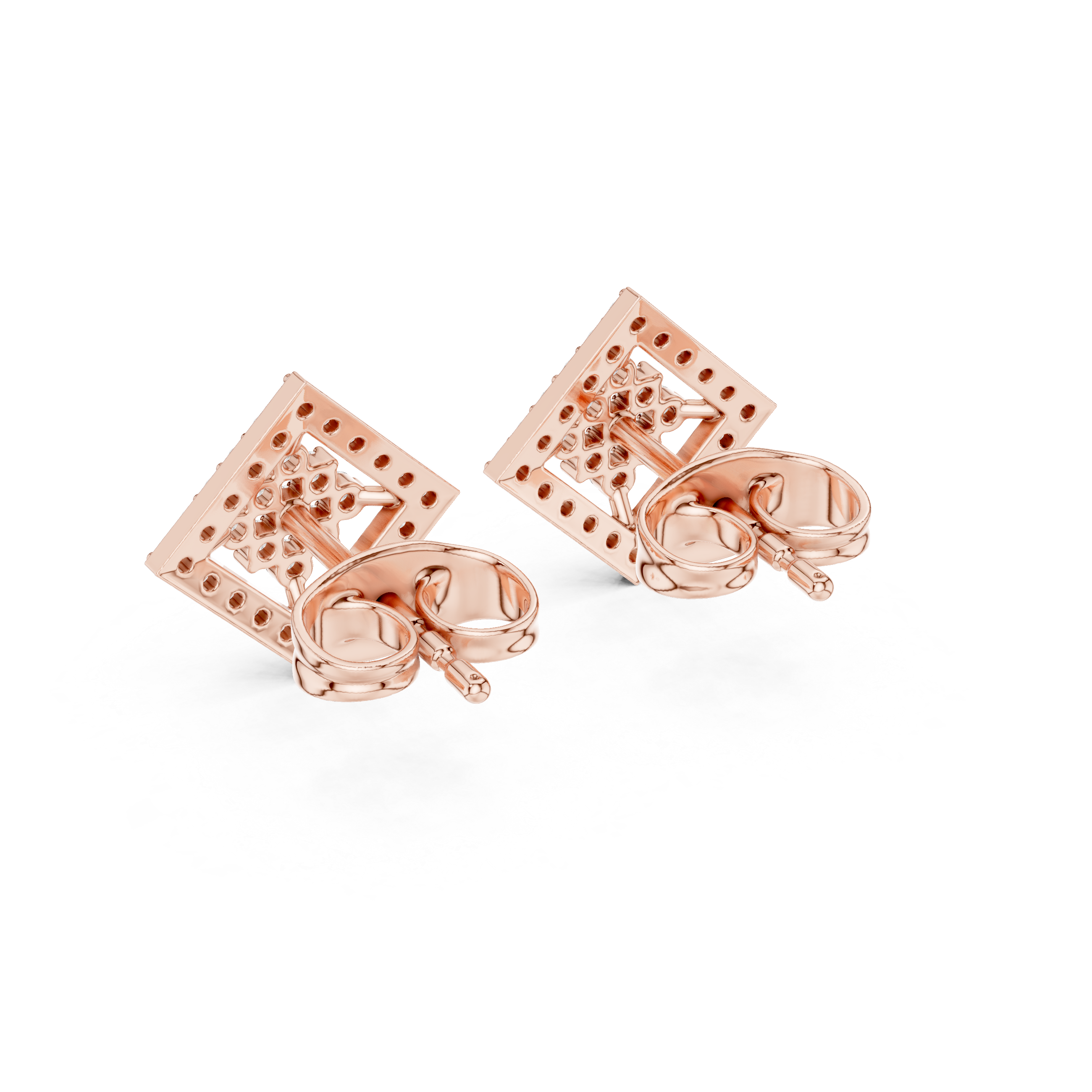 Diamond geometric square stud earrings in gold by Signora Jewels