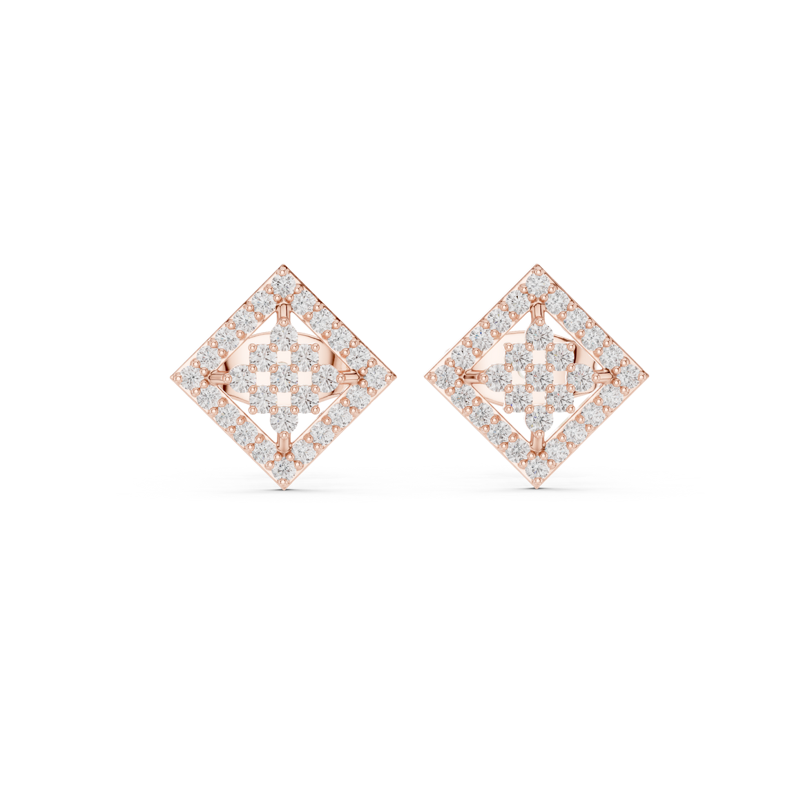 Diamond geometric square stud earrings in gold by Signora Jewels