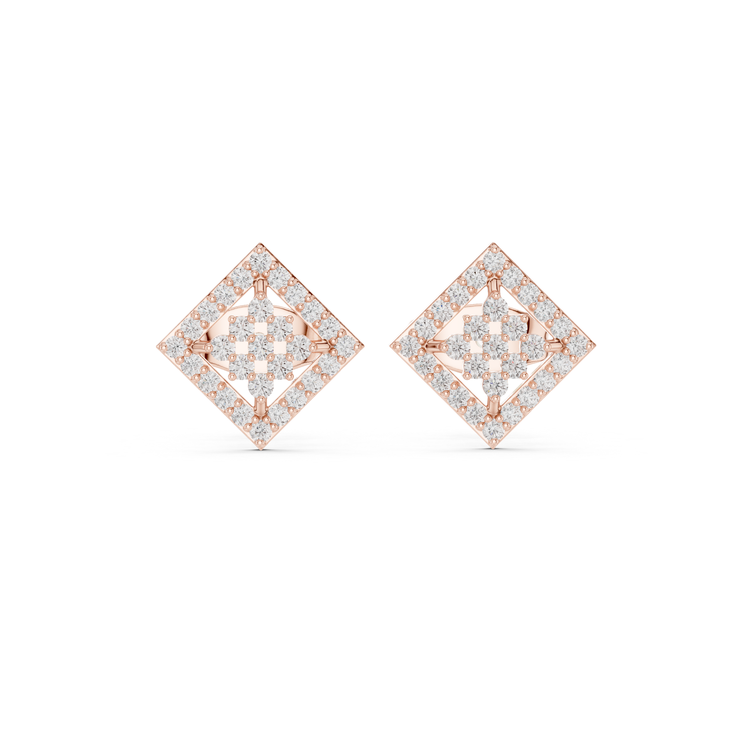 Diamond geometric square stud earrings in gold by Signora Jewels