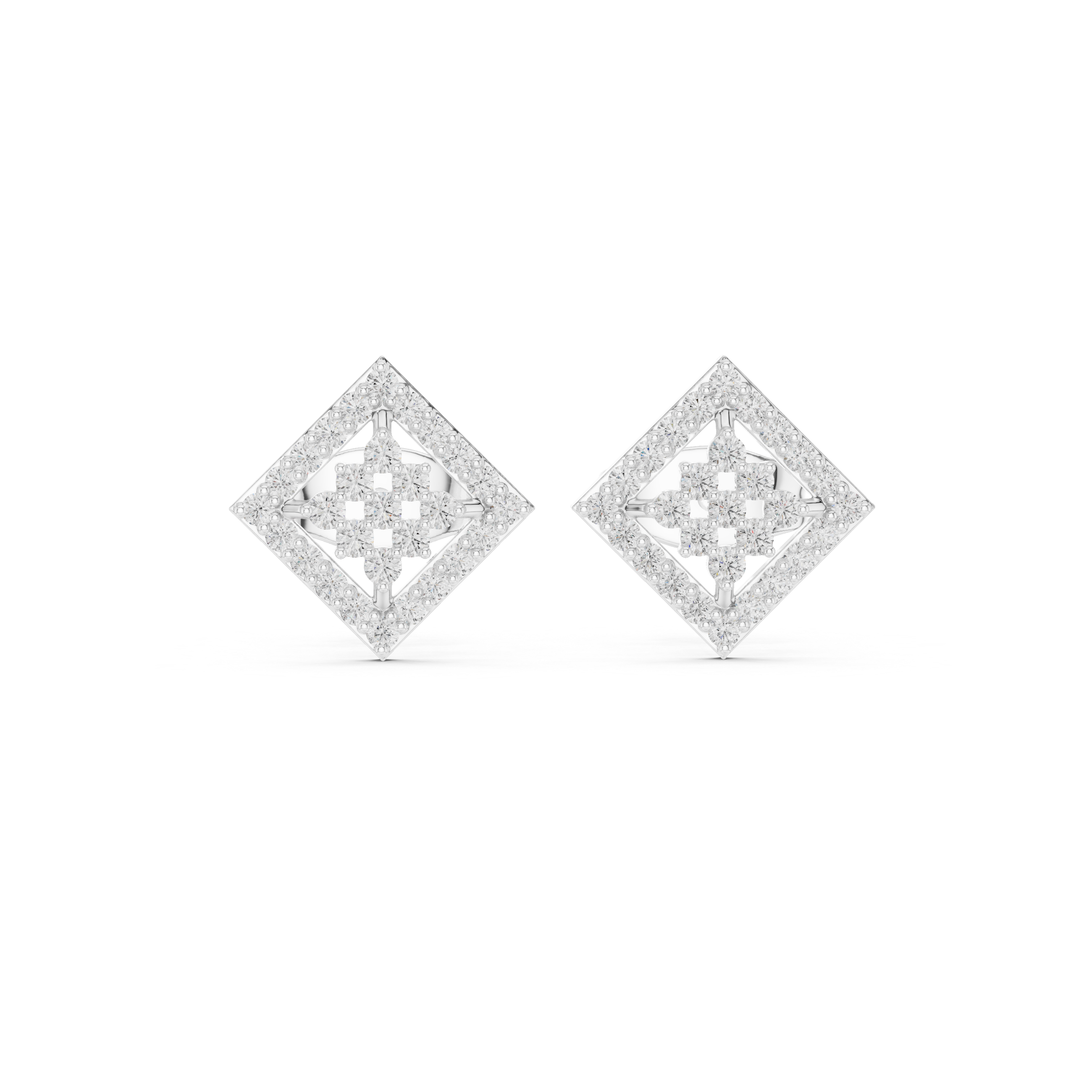 Diamond geometric square stud earrings in gold by Signora Jewels