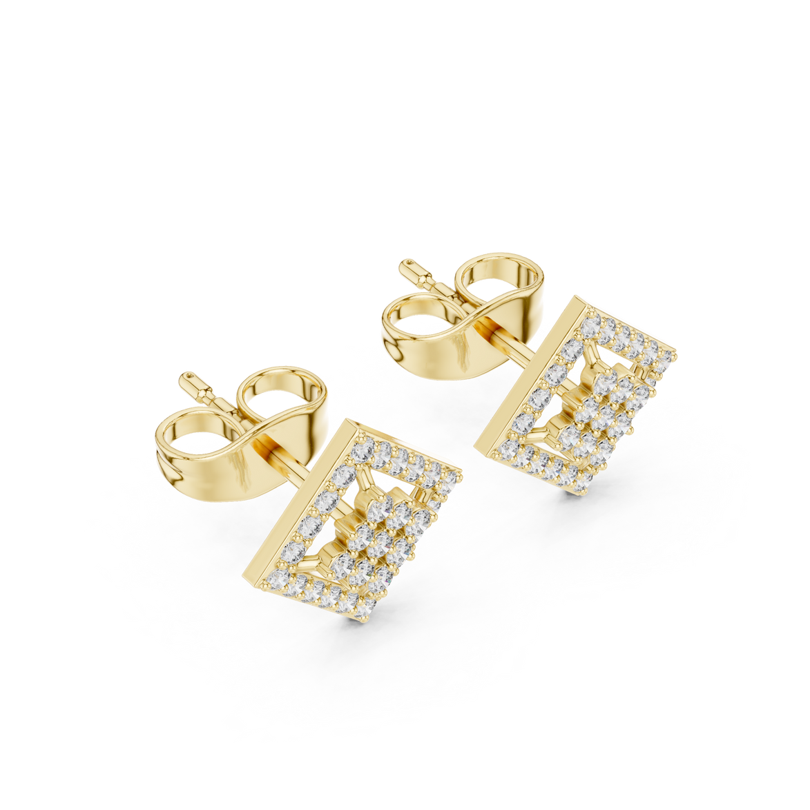 Diamond geometric square stud earrings in gold by Signora Jewels