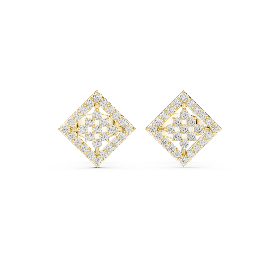 Diamond geometric square stud earrings in gold by Signora Jewels