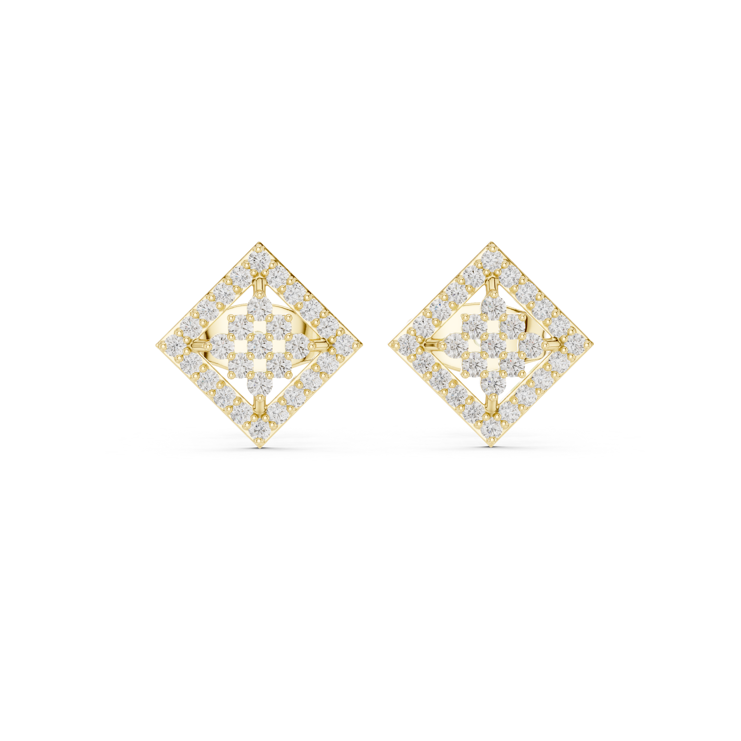 Diamond geometric square stud earrings in gold by Signora Jewels