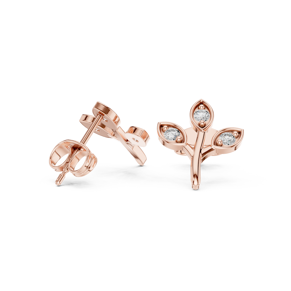 Diamond leaf branch stud earrings in gold by Signora Jewels