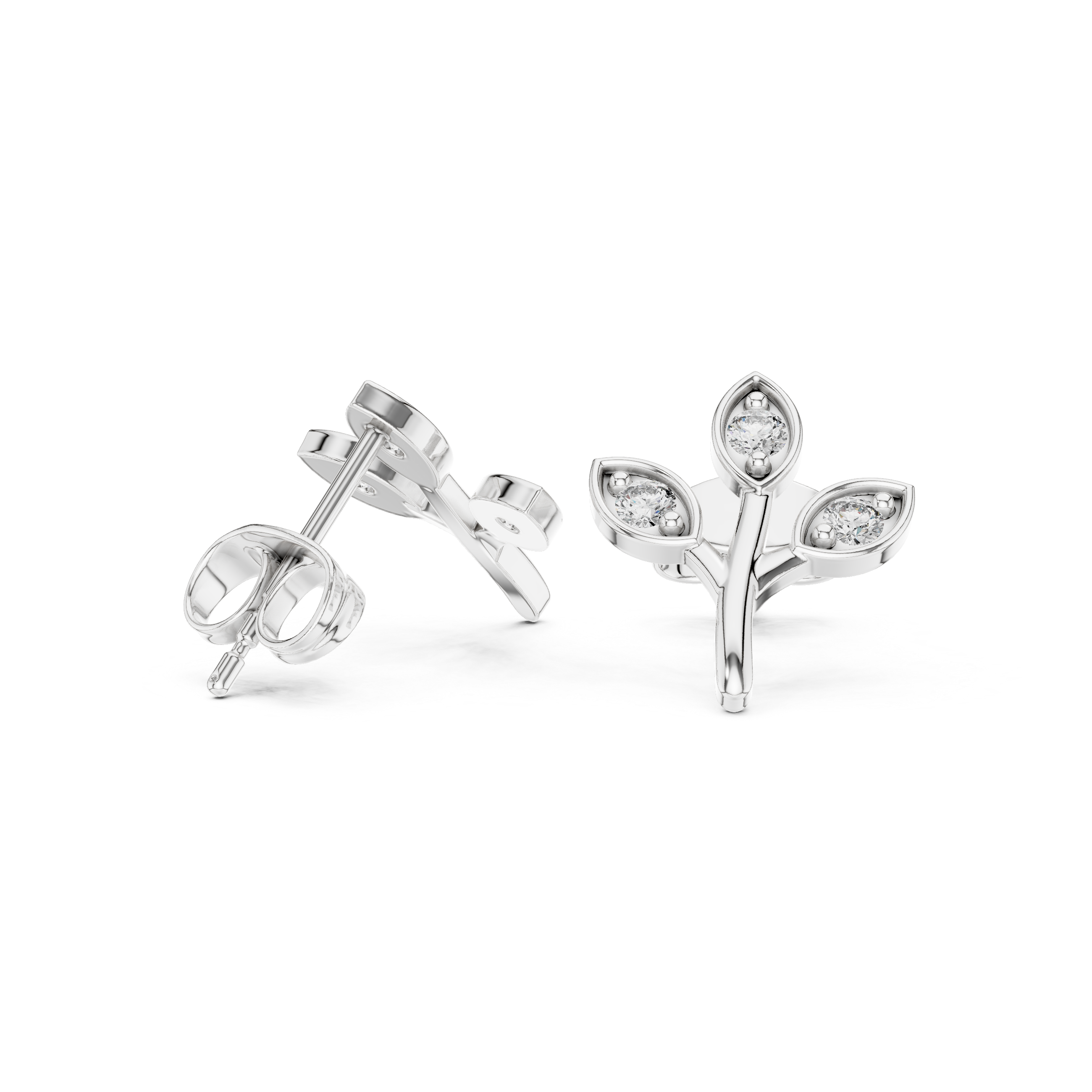 Diamond leaf branch stud earrings in gold by Signora Jewels