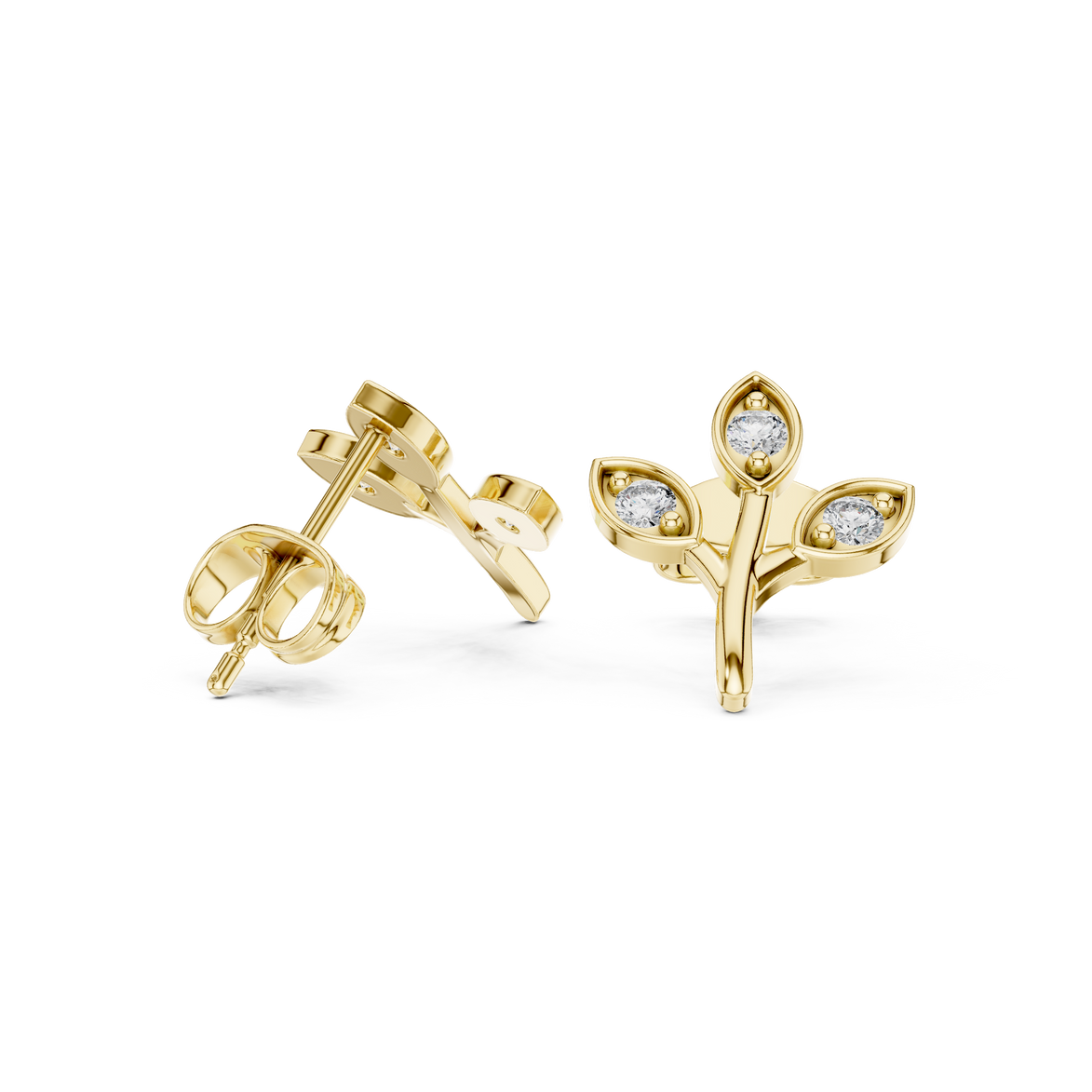 Diamond leaf branch stud earrings in gold by Signora Jewels