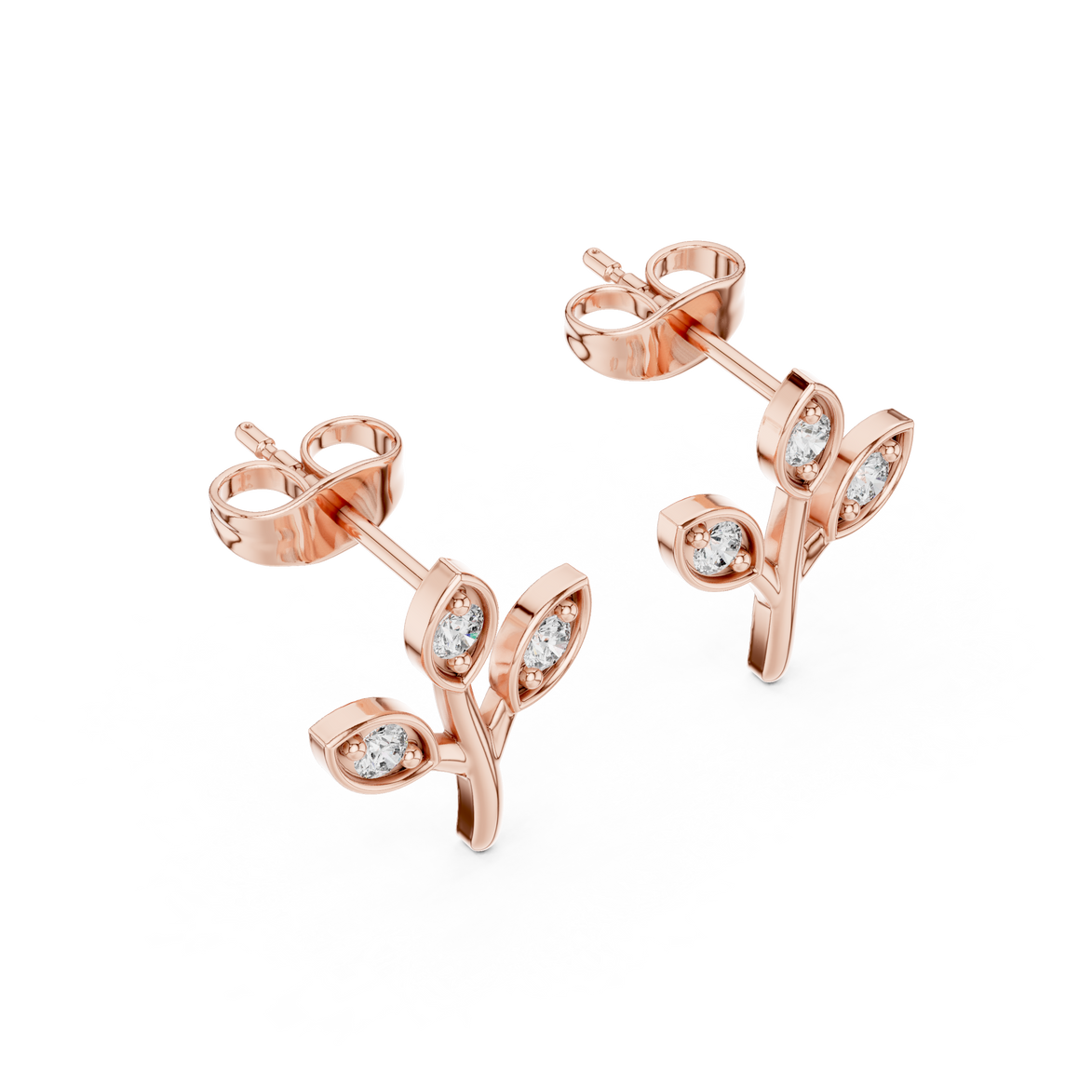 Diamond leaf branch stud earrings in gold by Signora Jewels