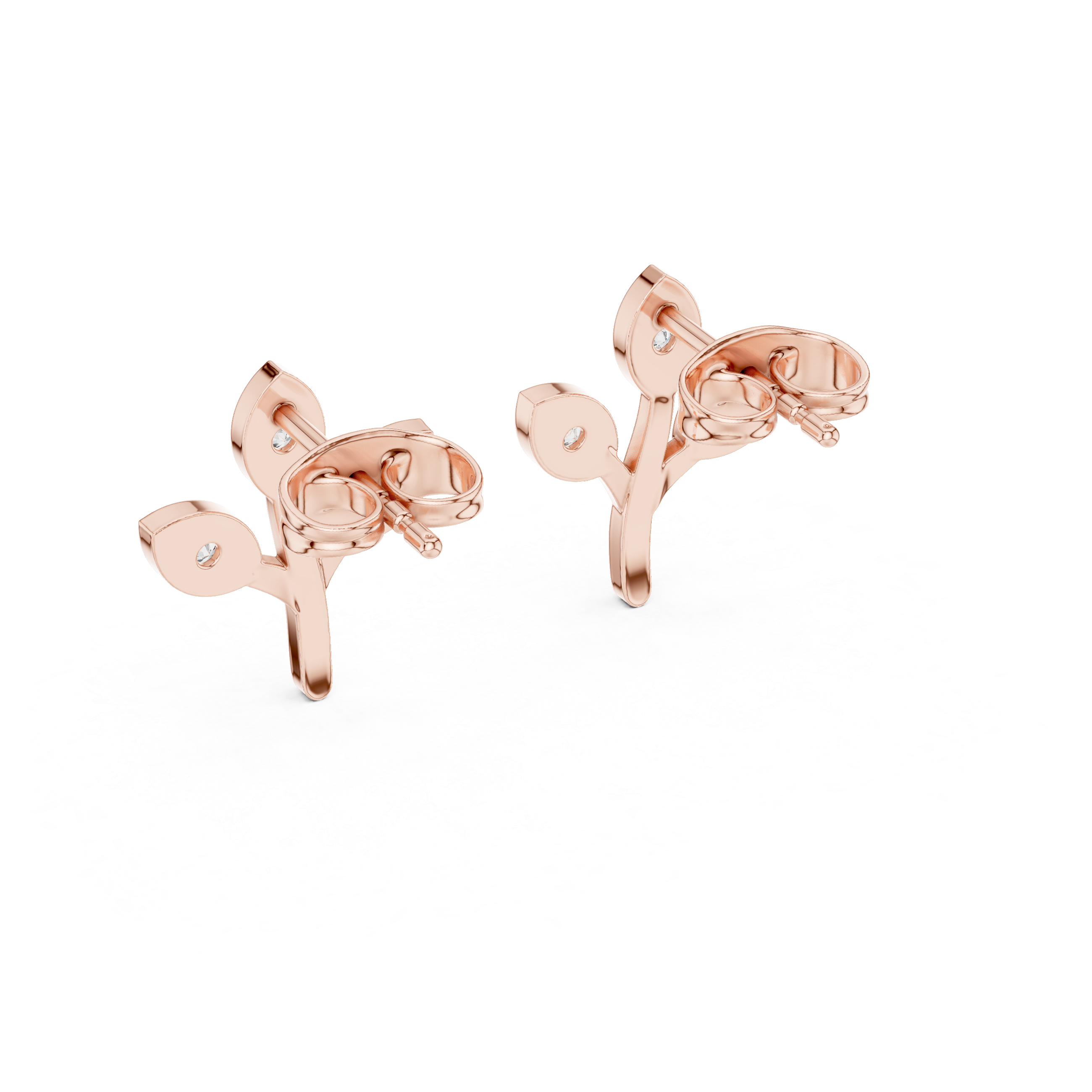 Diamond leaf branch stud earrings in gold by Signora Jewels