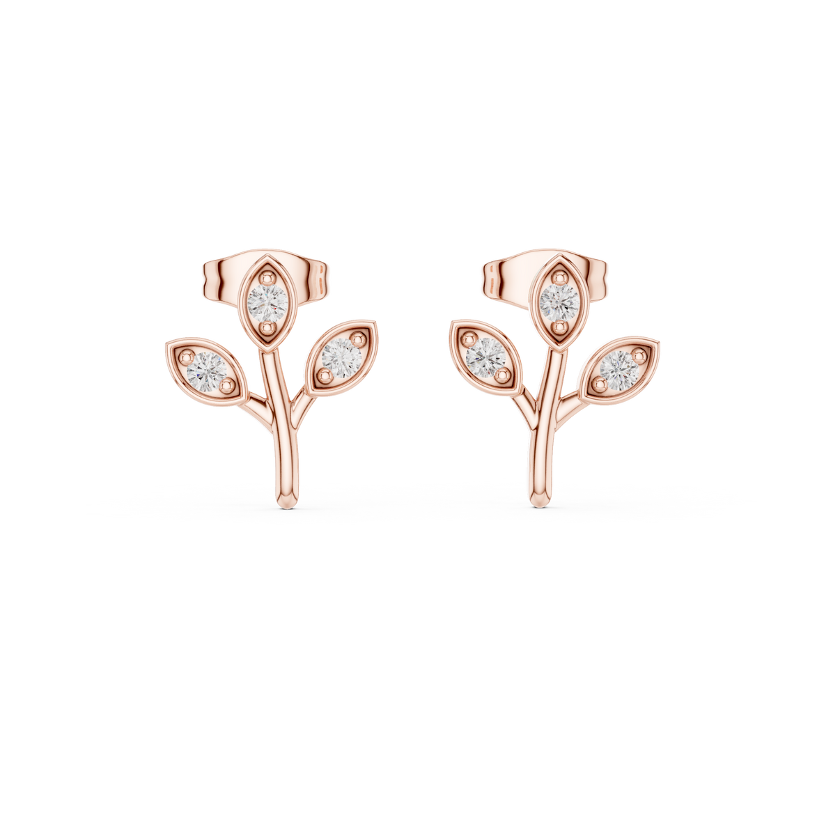 Diamond leaf branch stud earrings in gold by Signora Jewels