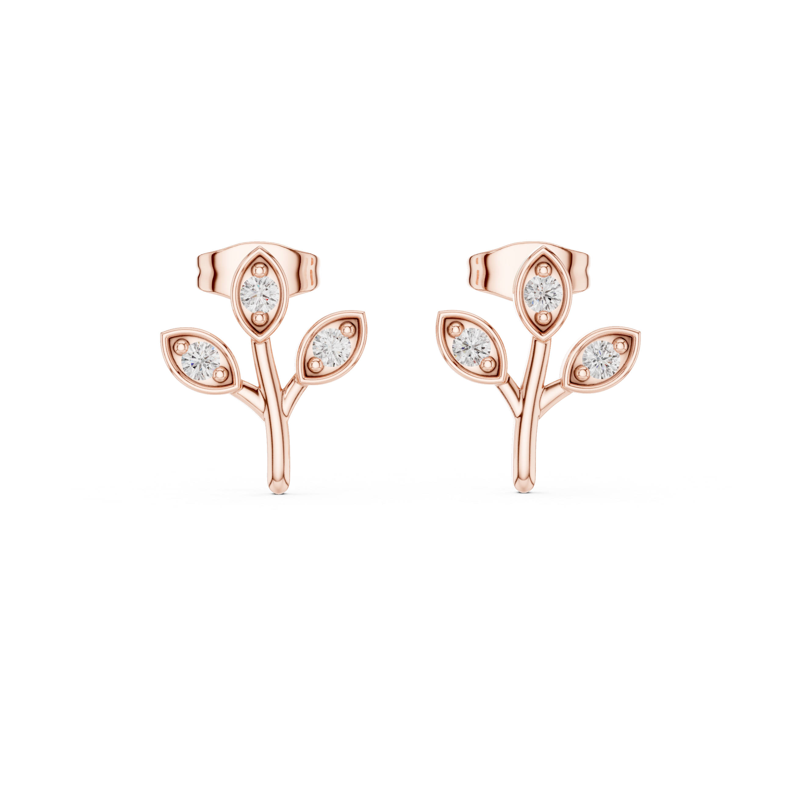 Diamond leaf branch stud earrings in gold by Signora Jewels