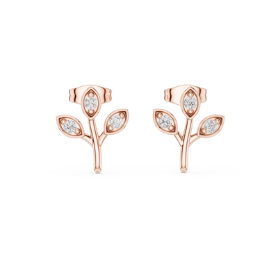 Diamond leaf branch stud earrings in gold by Signora Jewels
