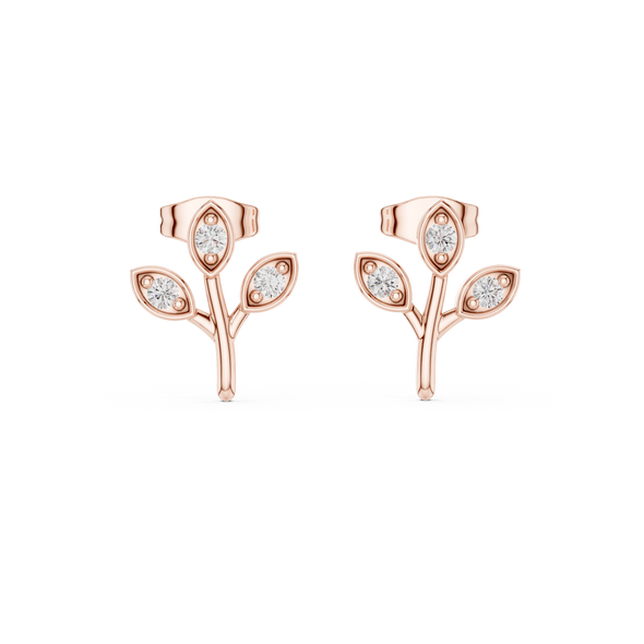 Diamond leaf branch stud earrings in gold by Signora Jewels
