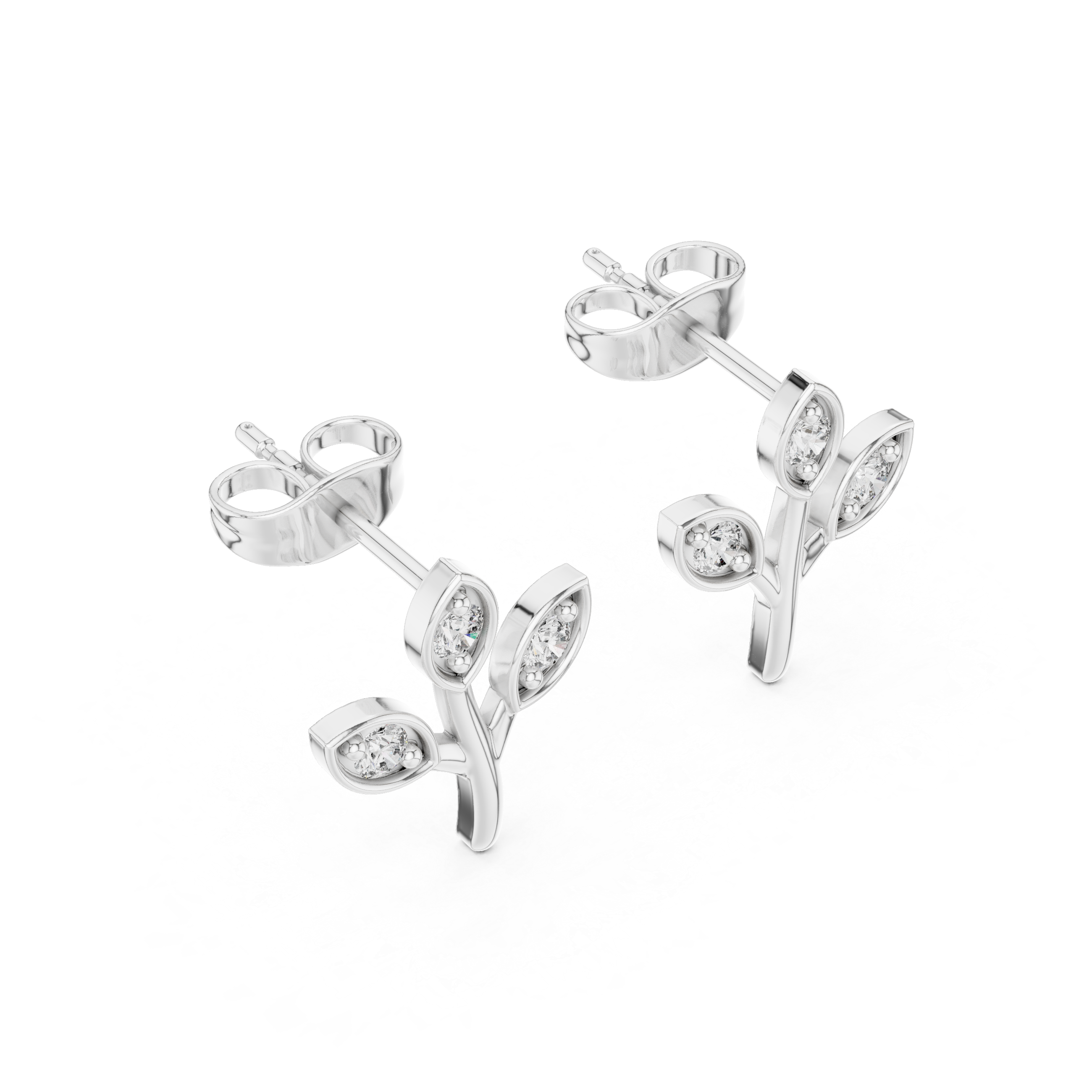 Diamond leaf branch stud earrings in gold by Signora Jewels