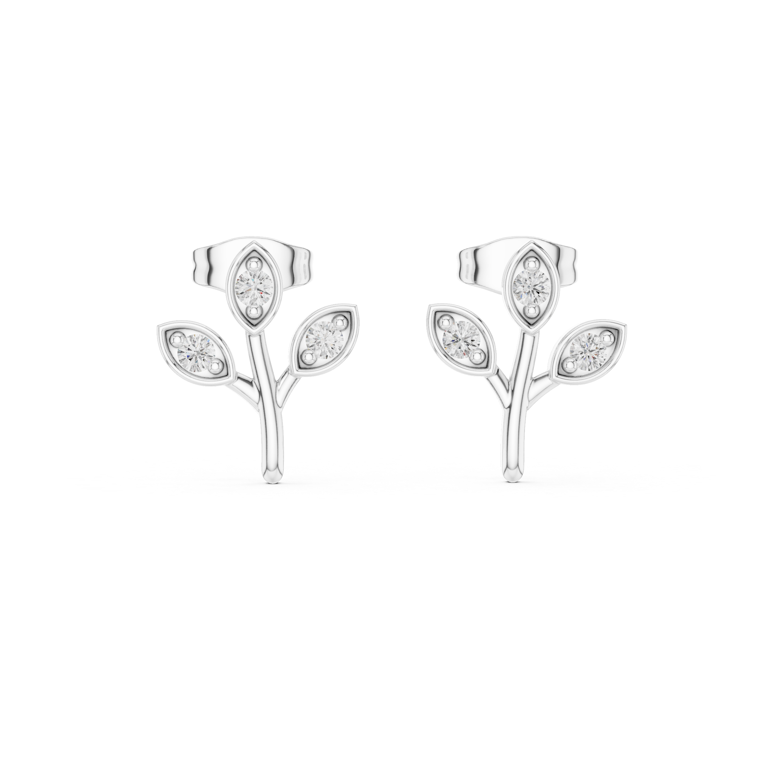 Diamond leaf branch stud earrings in gold by Signora Jewels