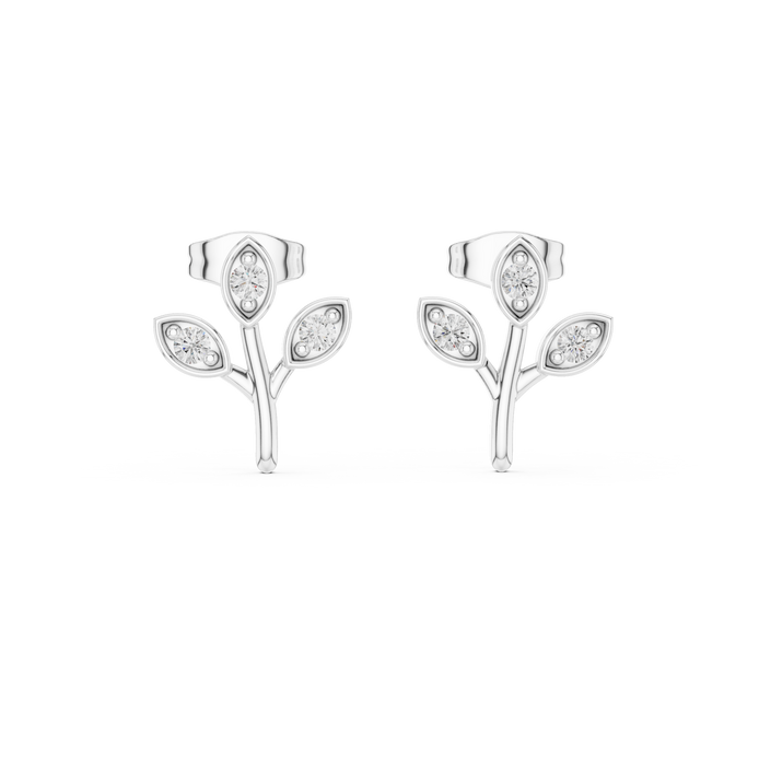 Diamond leaf branch stud earrings in gold by Signora Jewels