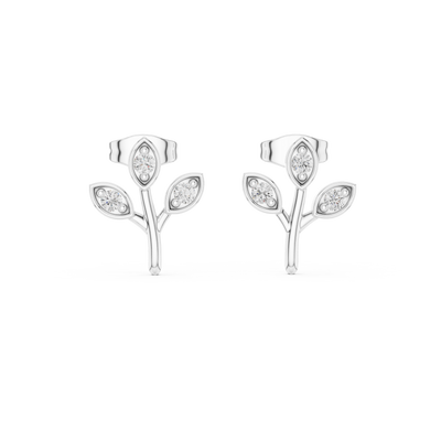 Diamond leaf branch stud earrings in gold by Signora Jewels