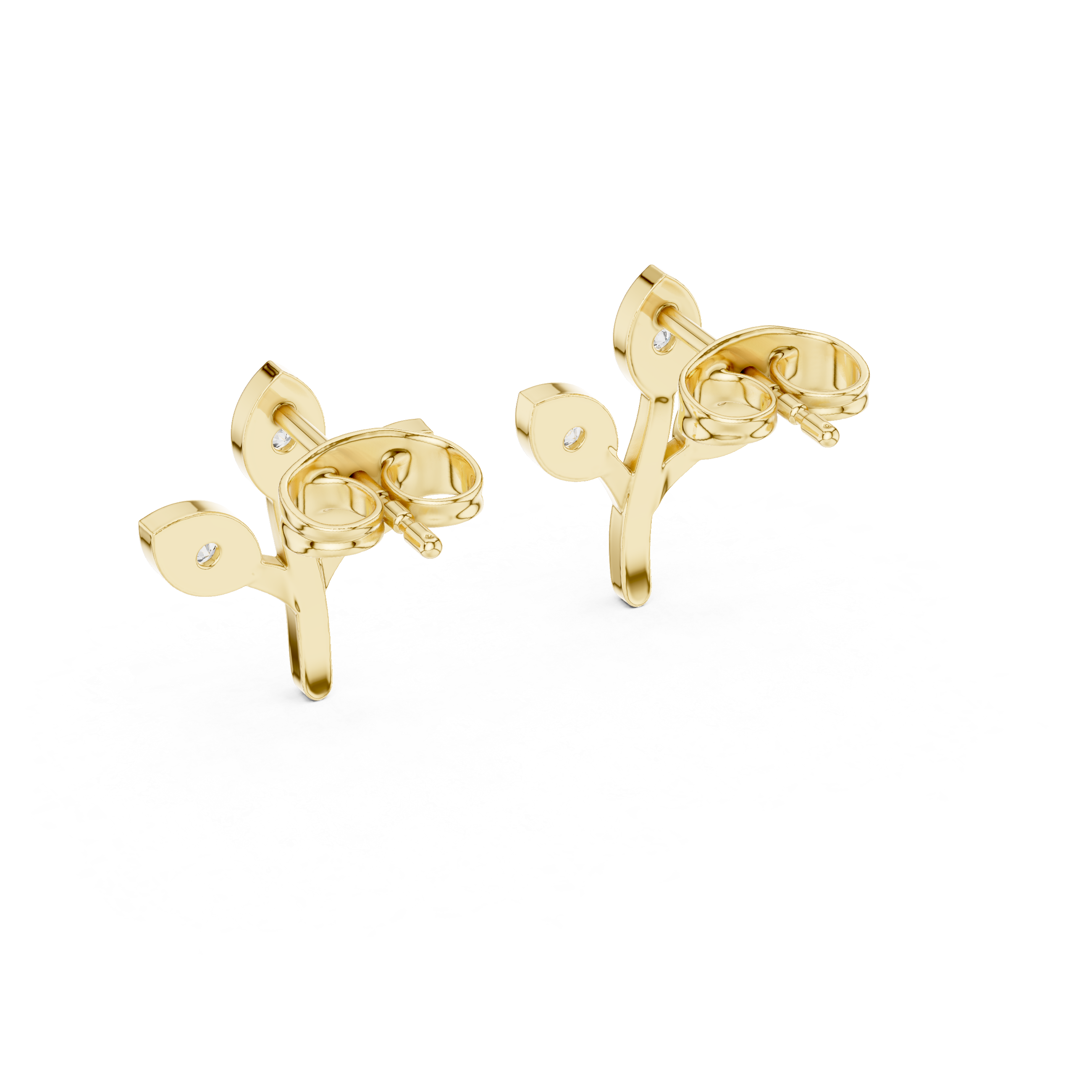 Diamond leaf branch stud earrings in gold by Signora Jewels