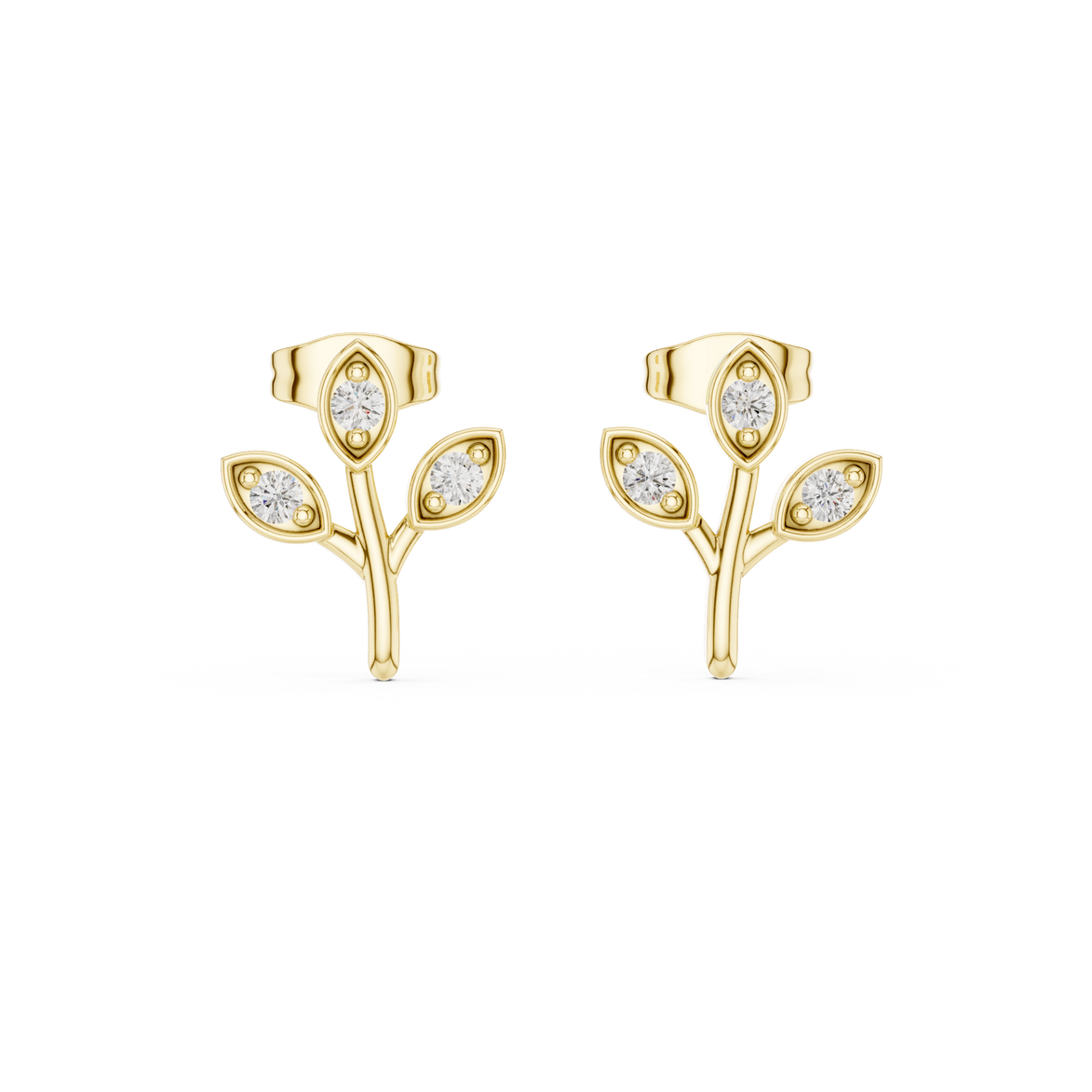 Diamond leaf branch stud earrings in gold by Signora Jewels