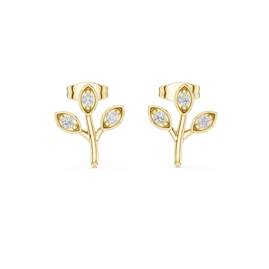 Front face of the yellow gold Whispering Blossom stud earrings