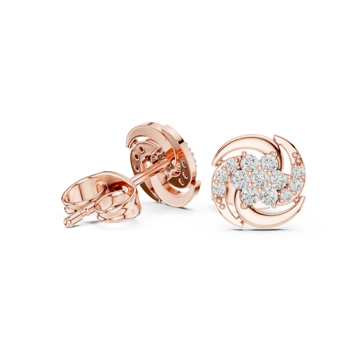 Diamond swirl floral stud earrings in gold by Signora Jewels