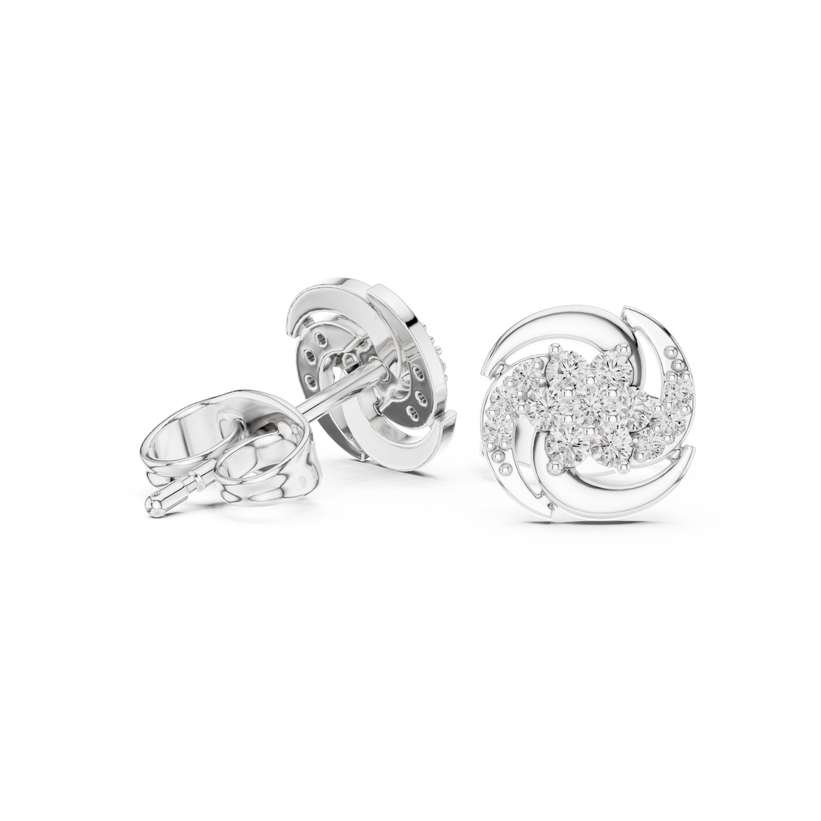 Diamond swirl floral stud earrings in gold by Signora Jewels