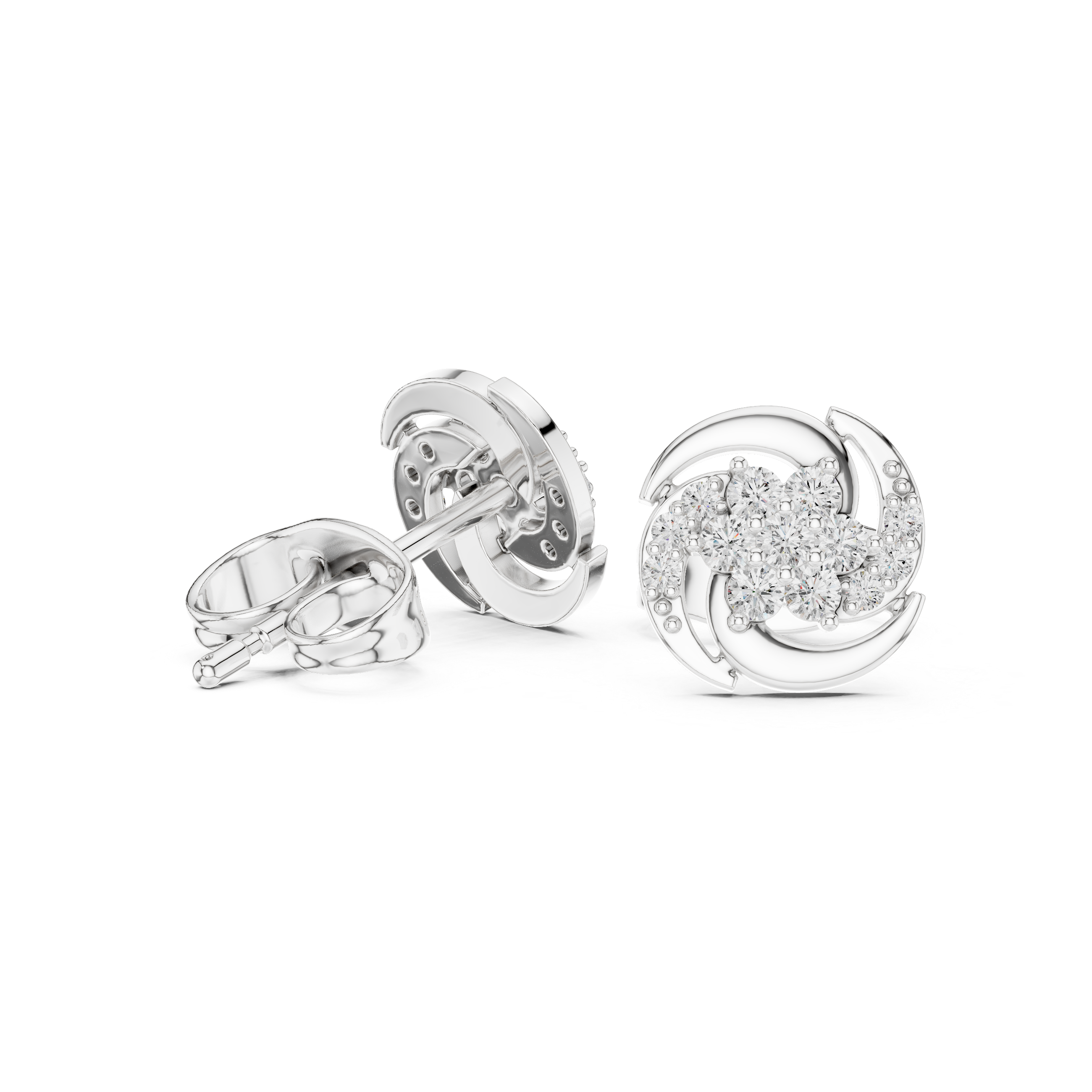Diamond swirl floral stud earrings in gold by Signora Jewels