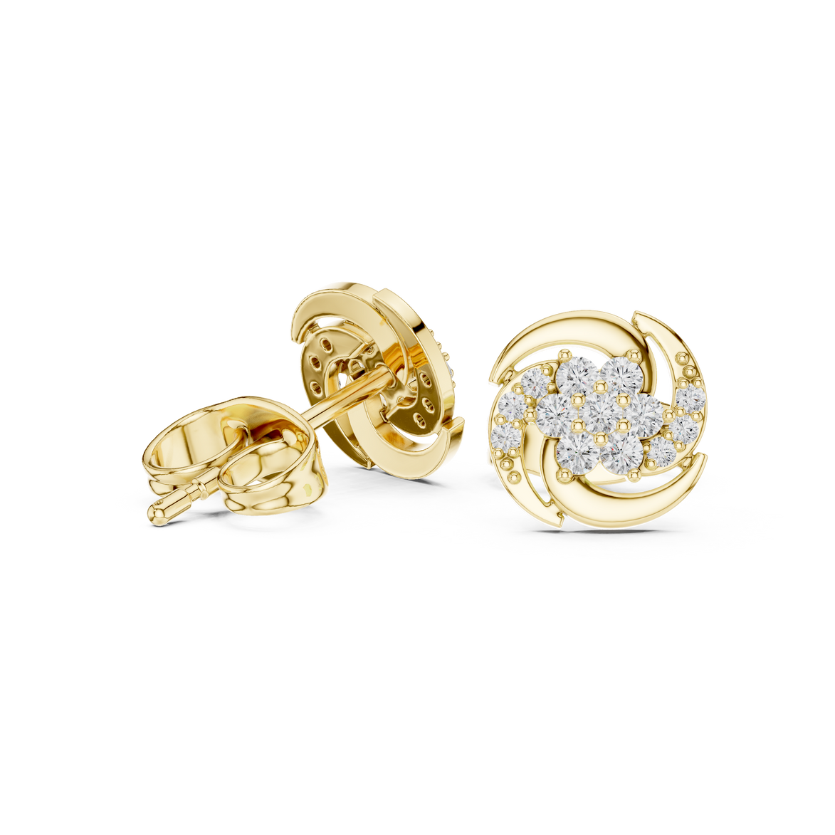 Diamond swirl floral stud earrings in gold by Signora Jewels