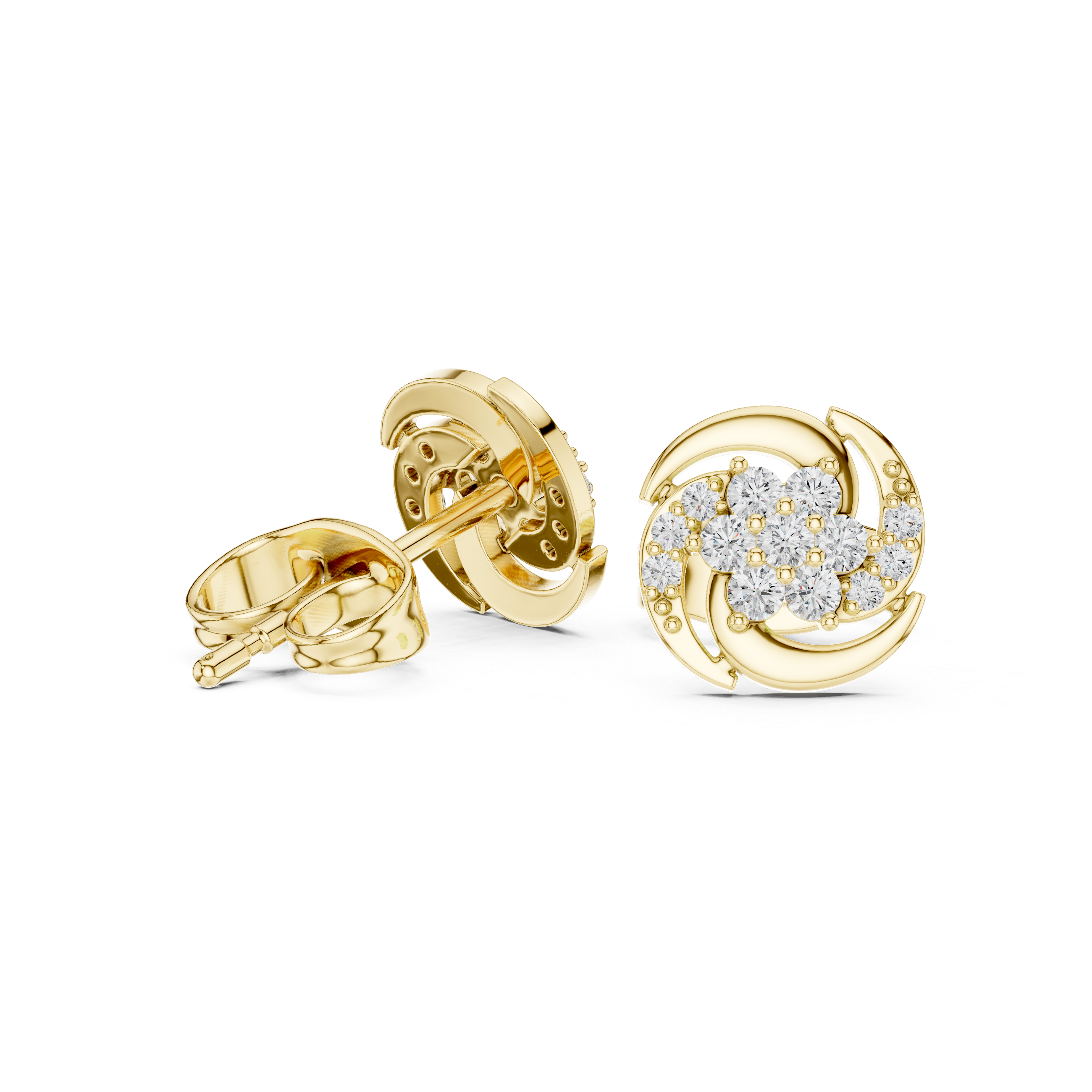 Diamond swirl floral stud earrings in gold by Signora Jewels