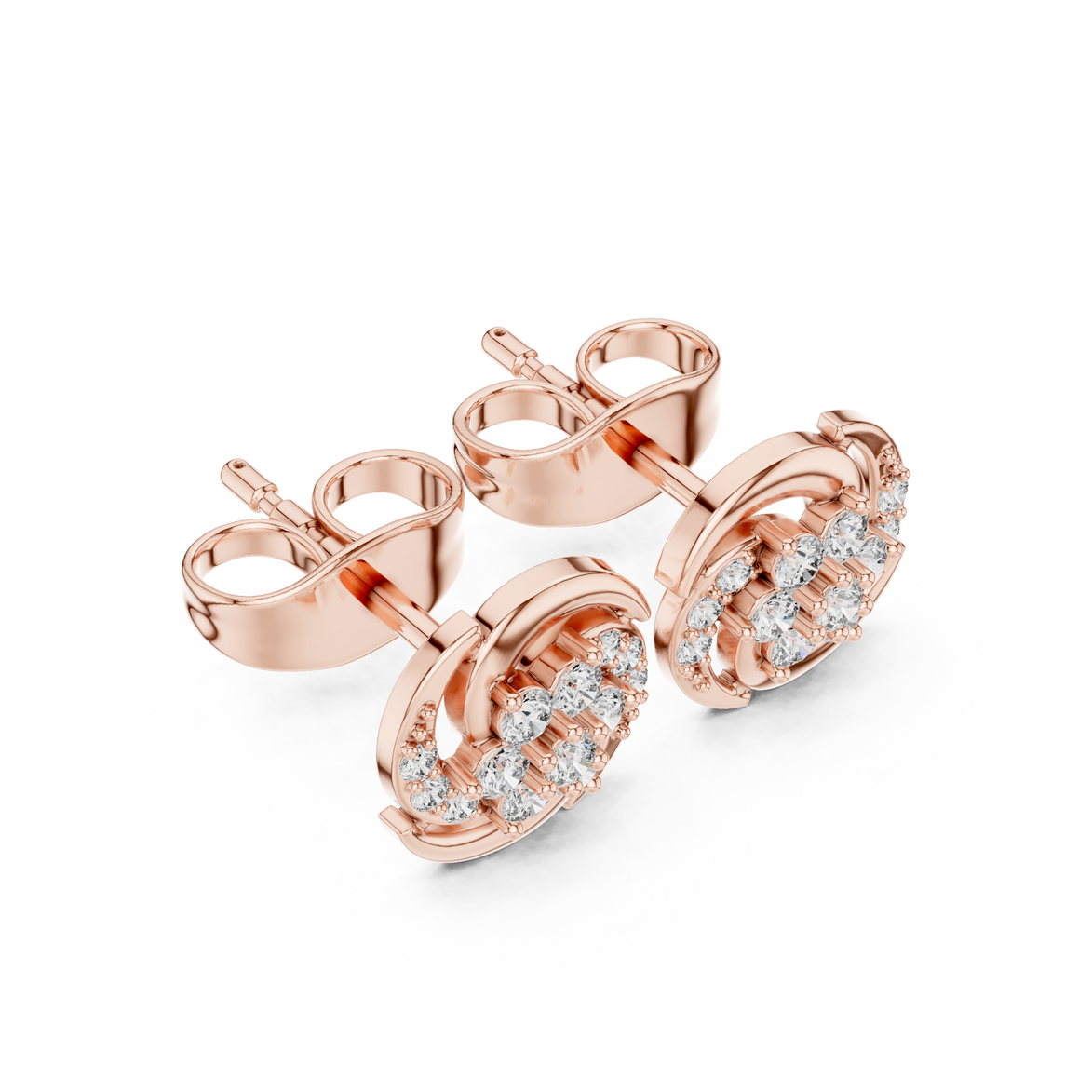 Diamond swirl floral stud earrings in gold by Signora Jewels