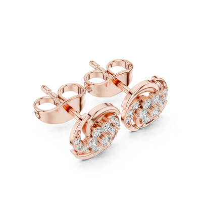 Side profile of the rose gold swirl floral stud earrings