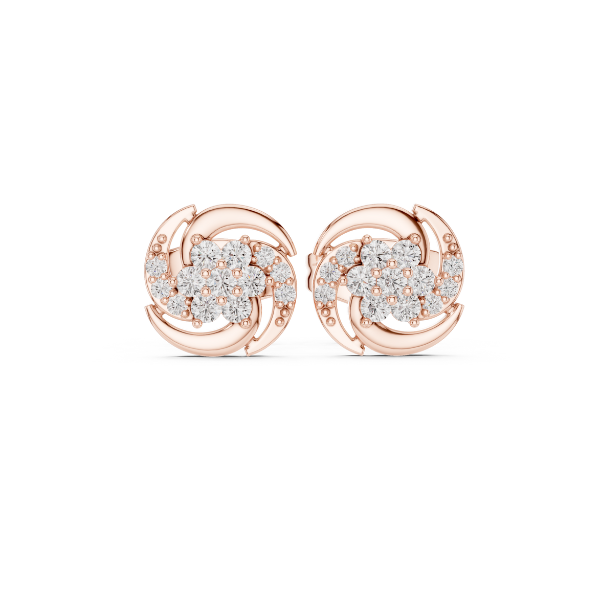 Diamond swirl floral stud earrings in gold by Signora Jewels