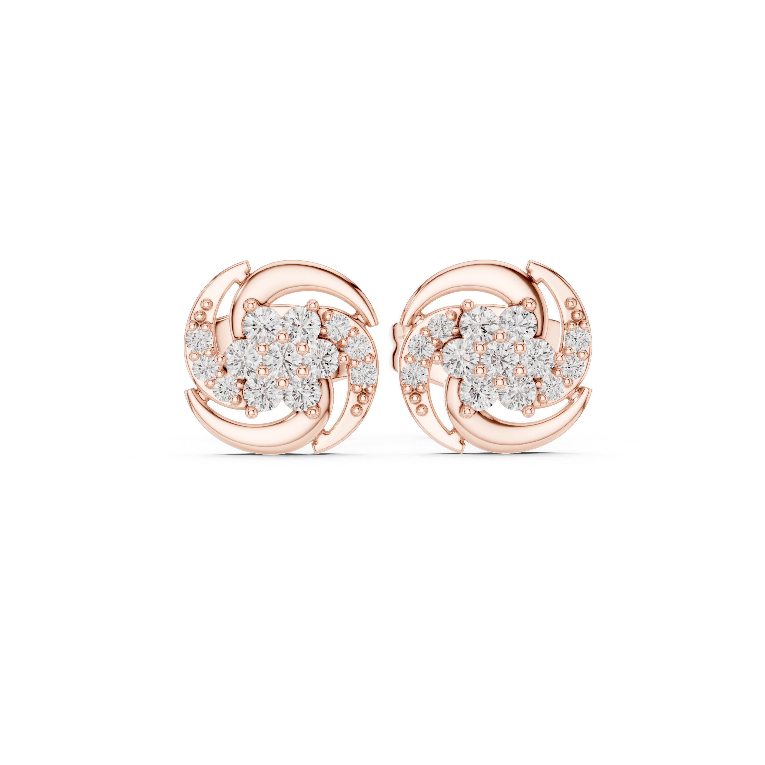 Diamond swirl floral stud earrings in gold by Signora Jewels