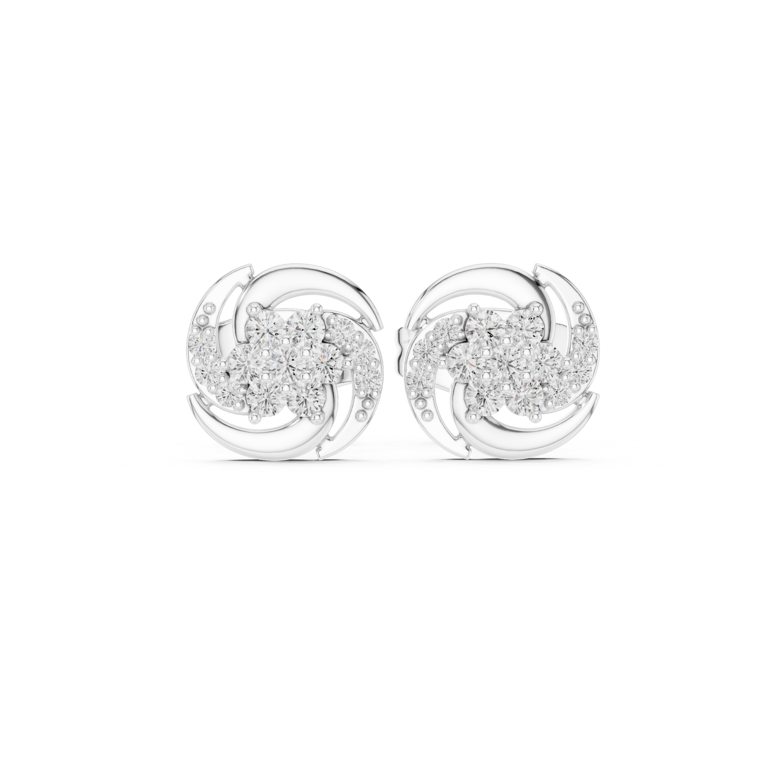 Diamond swirl floral stud earrings in gold by Signora Jewels
