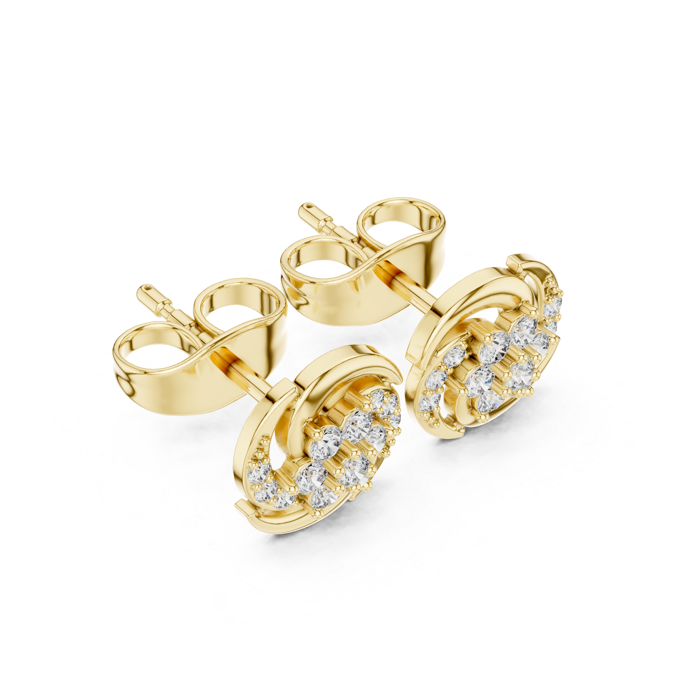 Diamond swirl floral stud earrings in gold by Signora Jewels