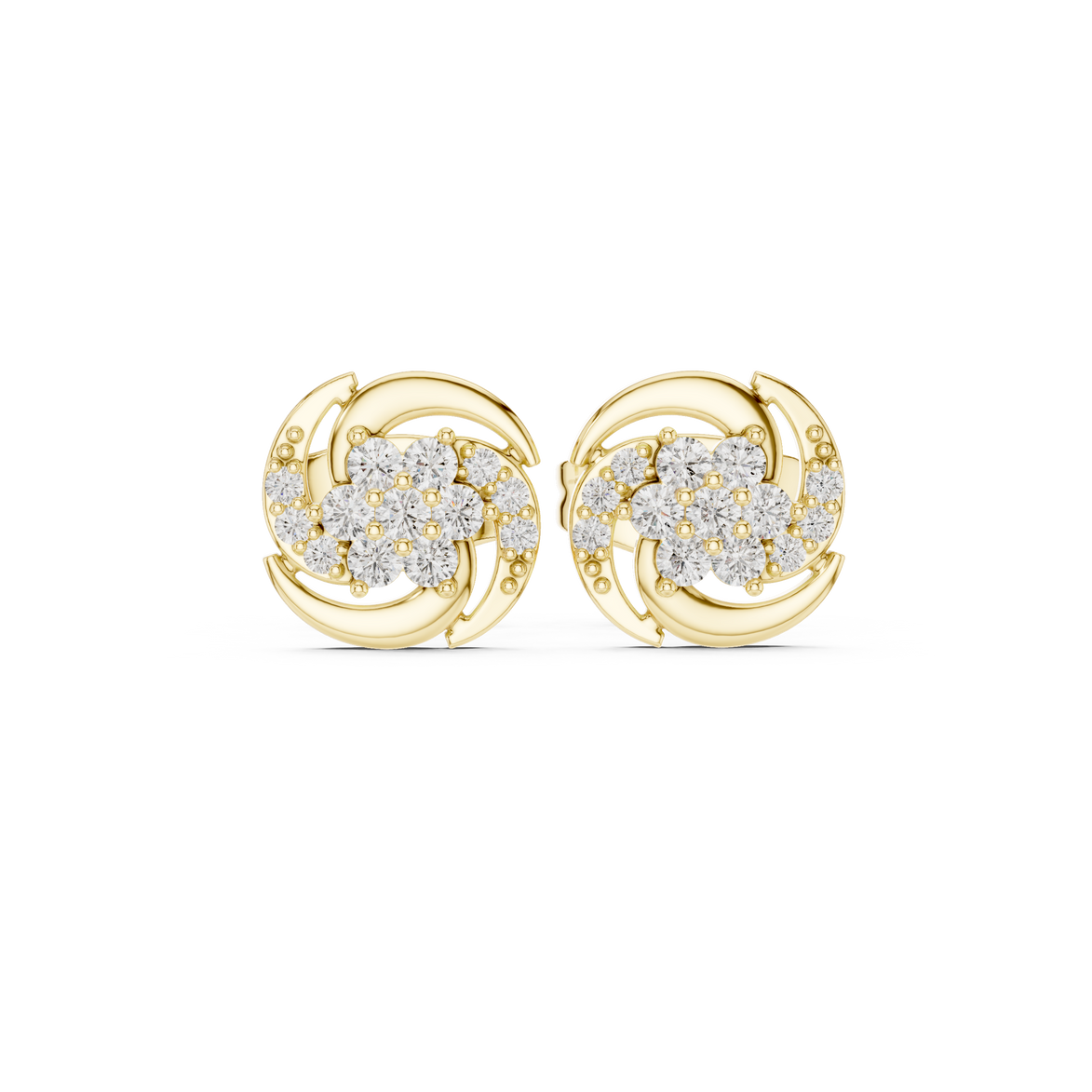 Diamond swirl floral stud earrings in gold by Signora Jewels