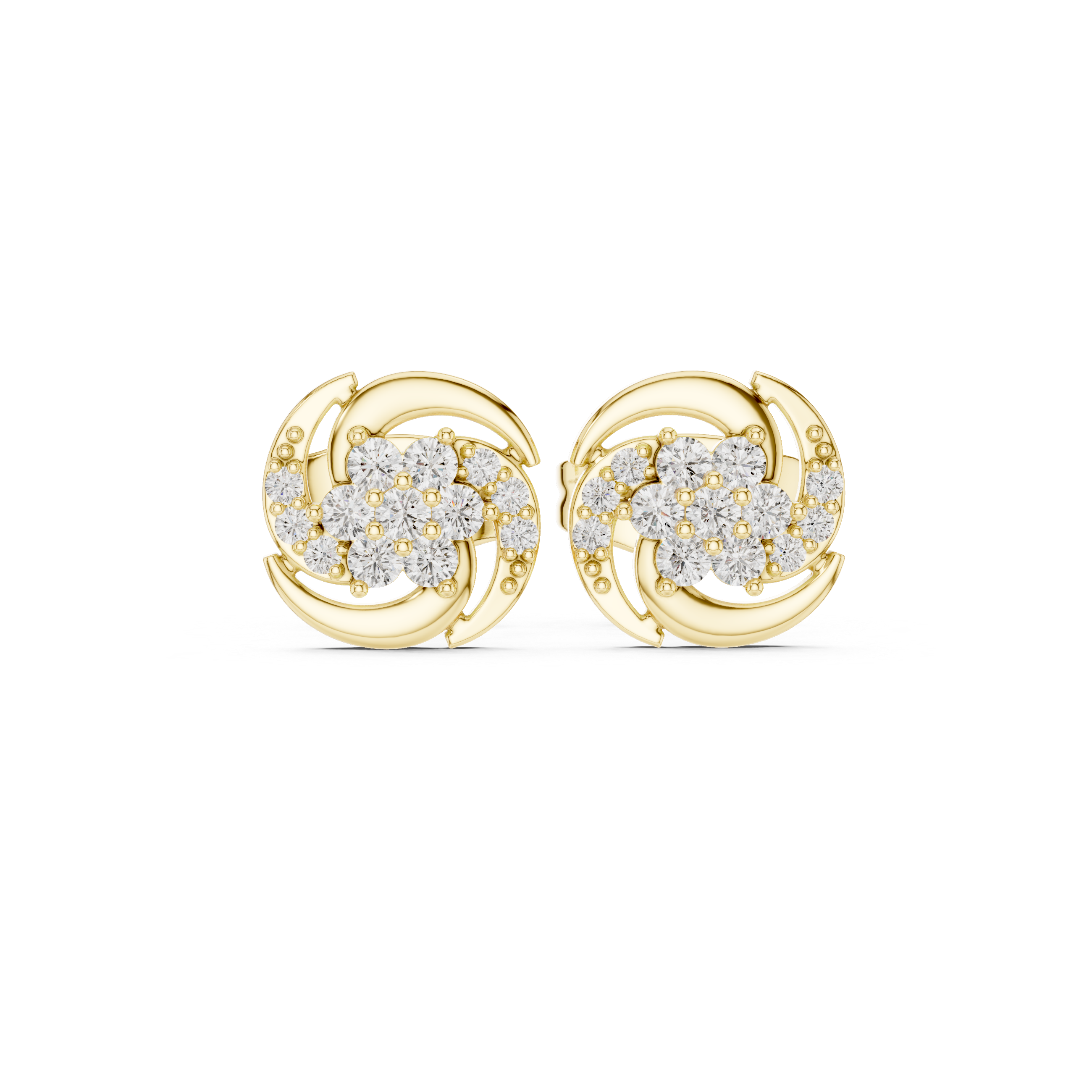 Diamond swirl floral stud earrings in gold by Signora Jewels