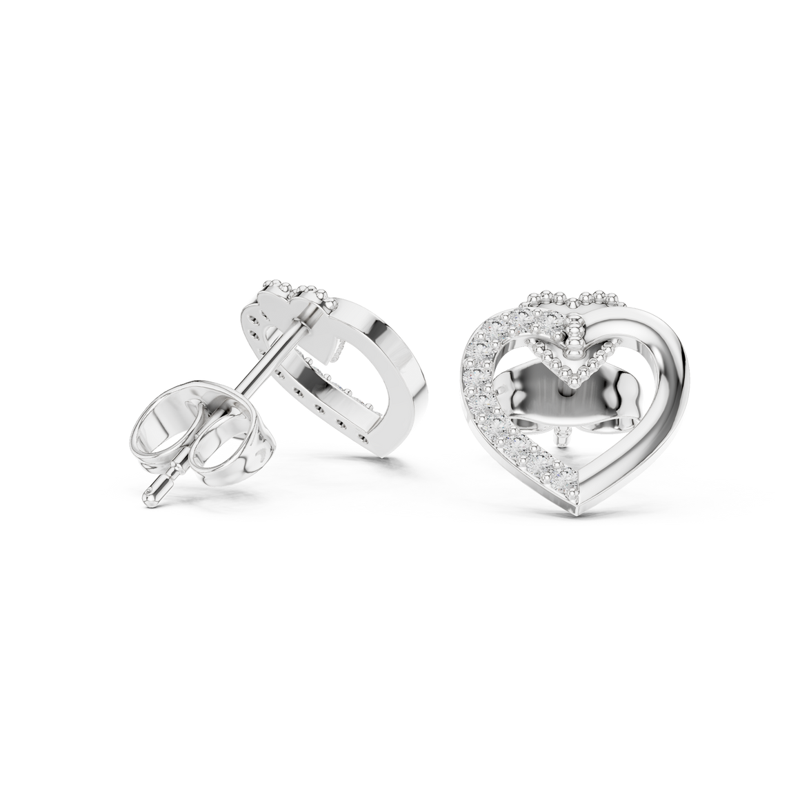 Diamond open heart stud earrings in gold by Signora Jewels