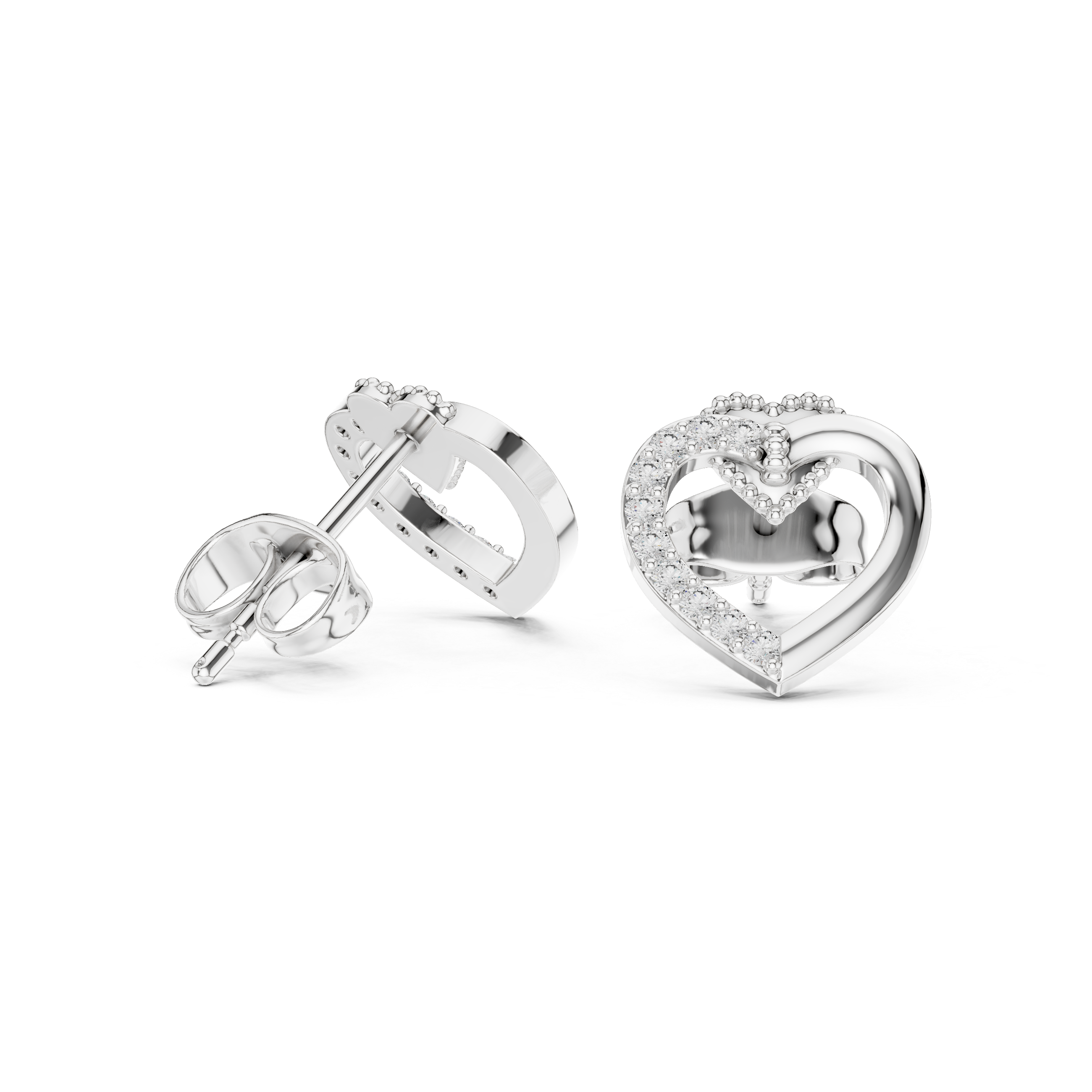 Diamond open heart stud earrings in gold by Signora Jewels