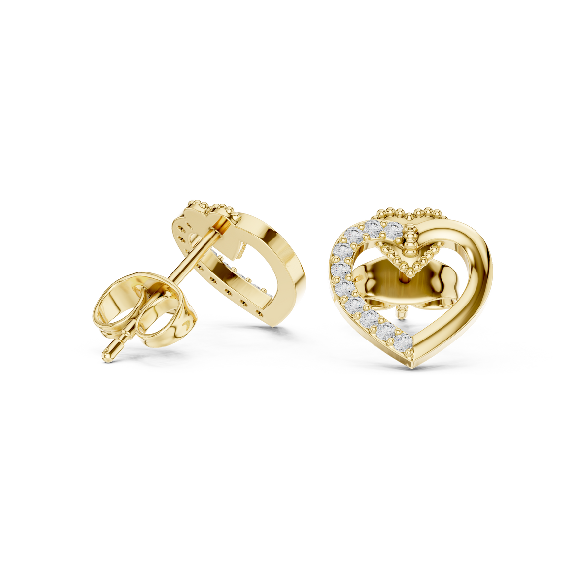Diamond open heart stud earrings in gold by Signora Jewels