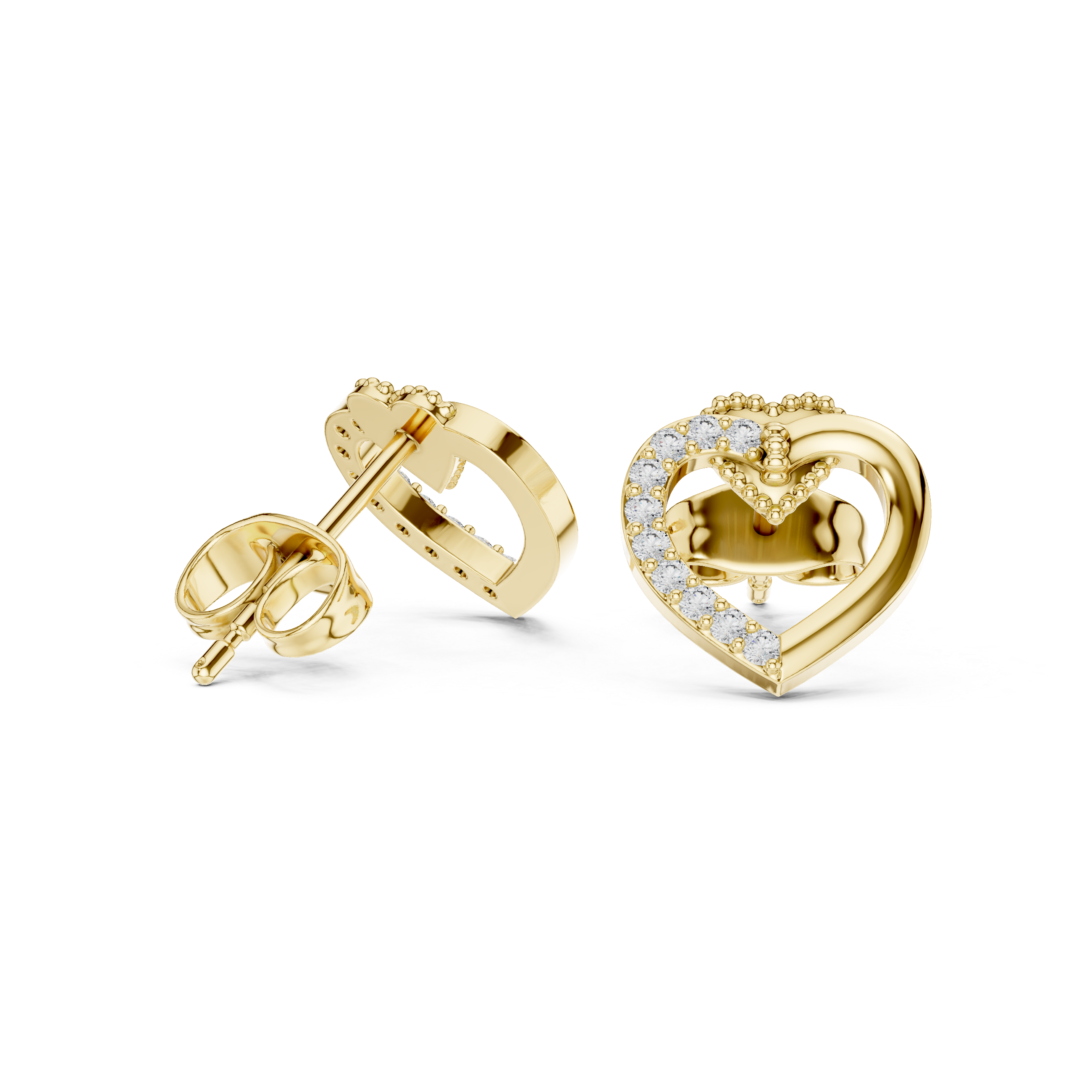 Diamond open heart stud earrings in gold by Signora Jewels
